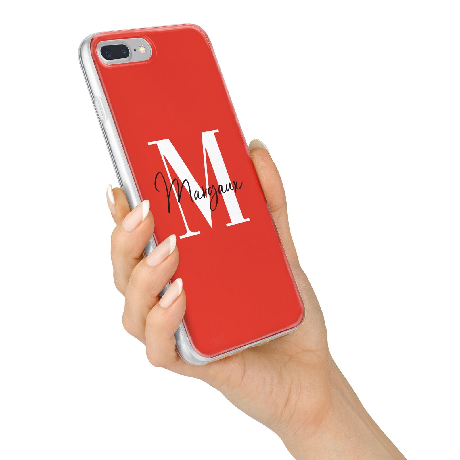 Personalised Red Name and Initial iPhone 7 Plus Bumper Case on Silver iPhone Alternative Image