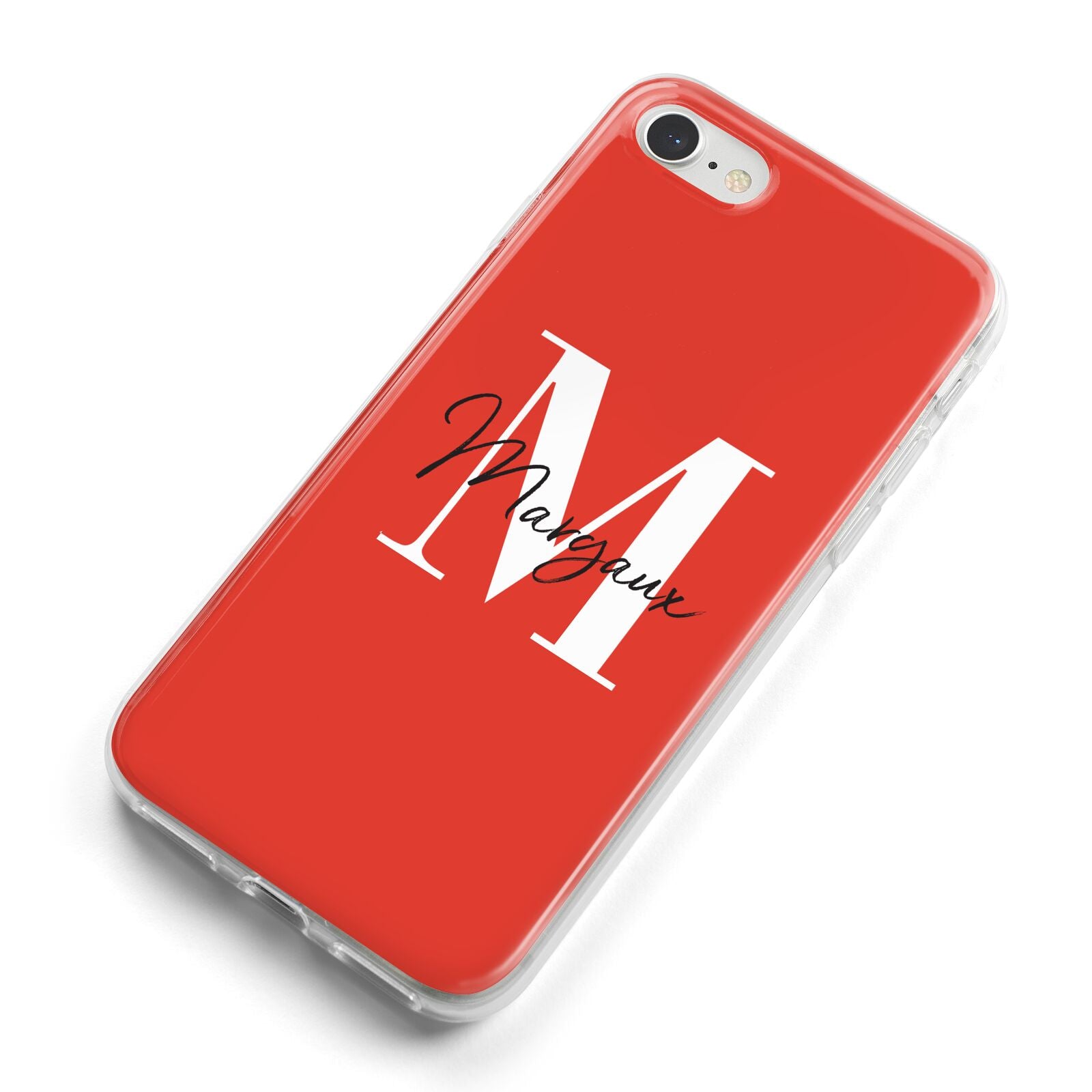 Personalised Red Name and Initial iPhone 8 Bumper Case on Silver iPhone Alternative Image