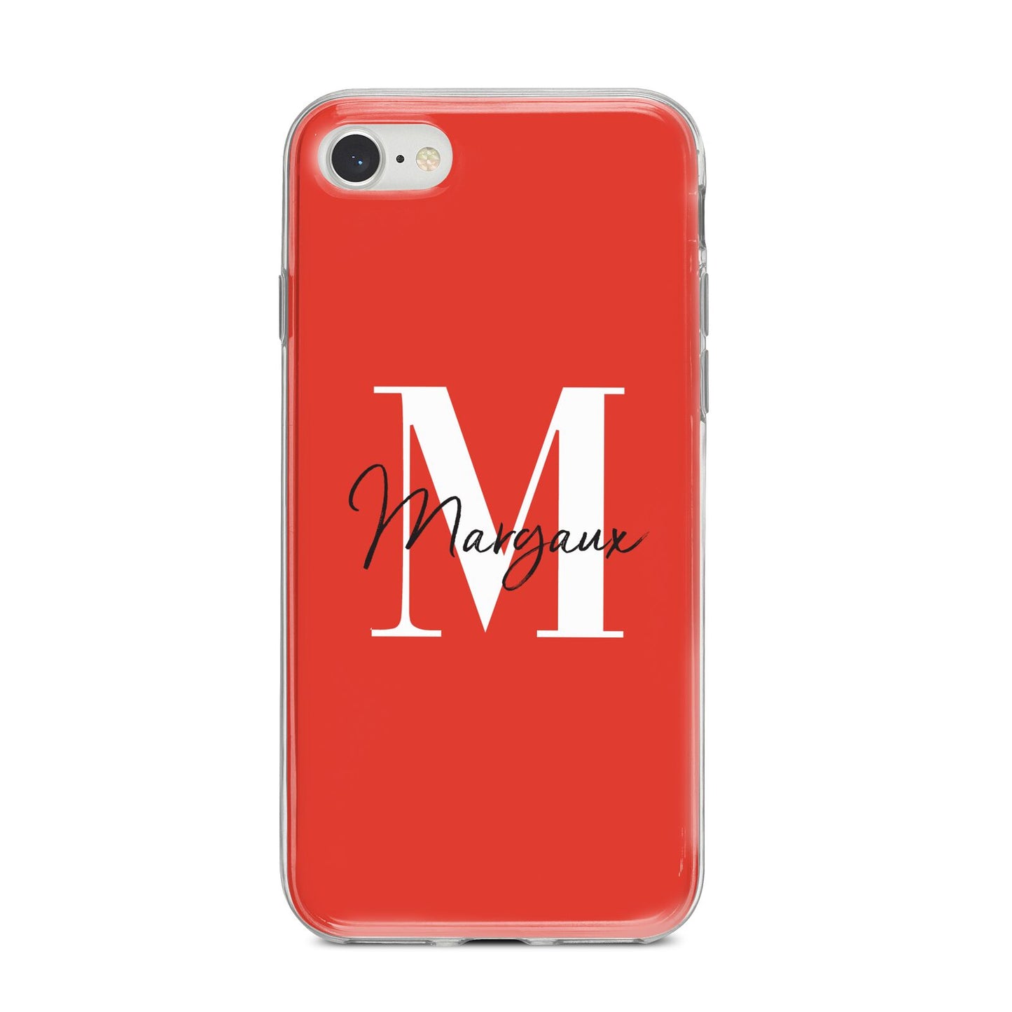 Personalised Red Name and Initial iPhone 8 Bumper Case on Silver iPhone