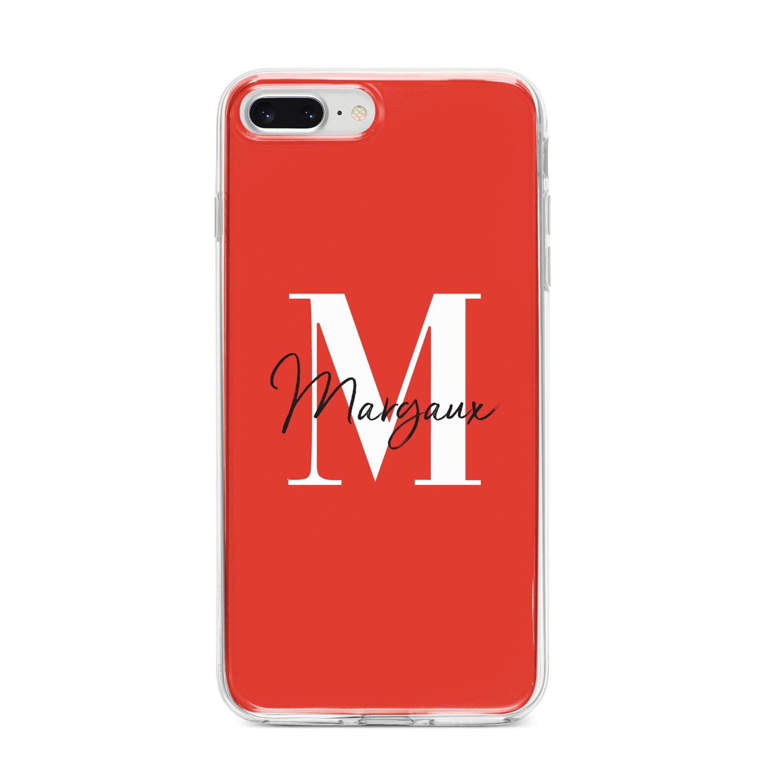 Personalised Red Name and Initial iPhone 8 Plus Bumper Case on Silver iPhone