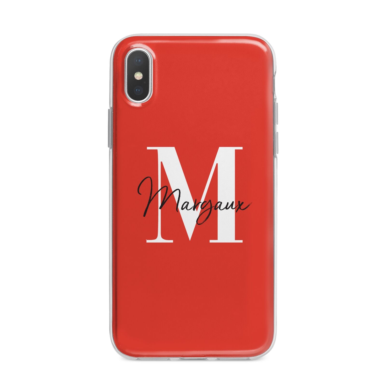 Personalised Red Name and Initial iPhone X Bumper Case on Silver iPhone Alternative Image 1