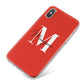 Personalised Red Name and Initial iPhone X Bumper Case on Silver iPhone
