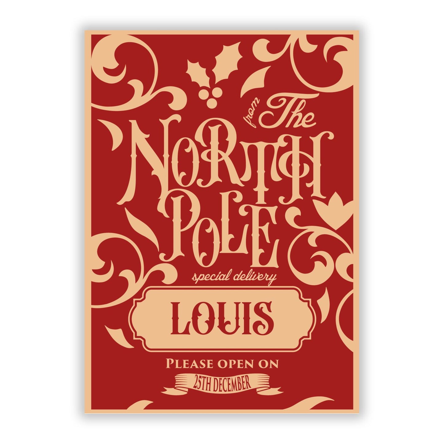 Personalised Red North Pole A5 Flat Greetings Card