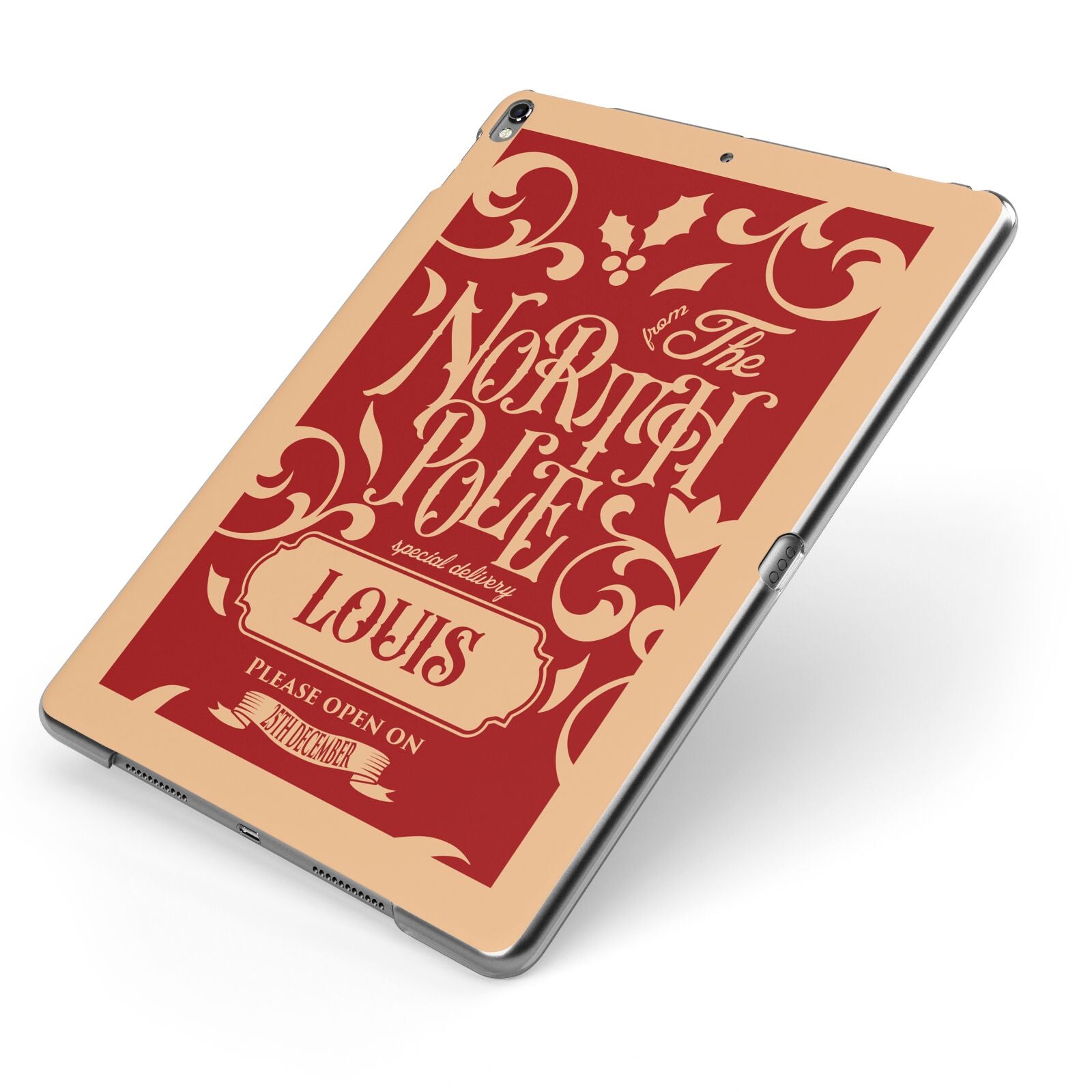 Personalised Red North Pole Apple iPad Case on Grey iPad Side View