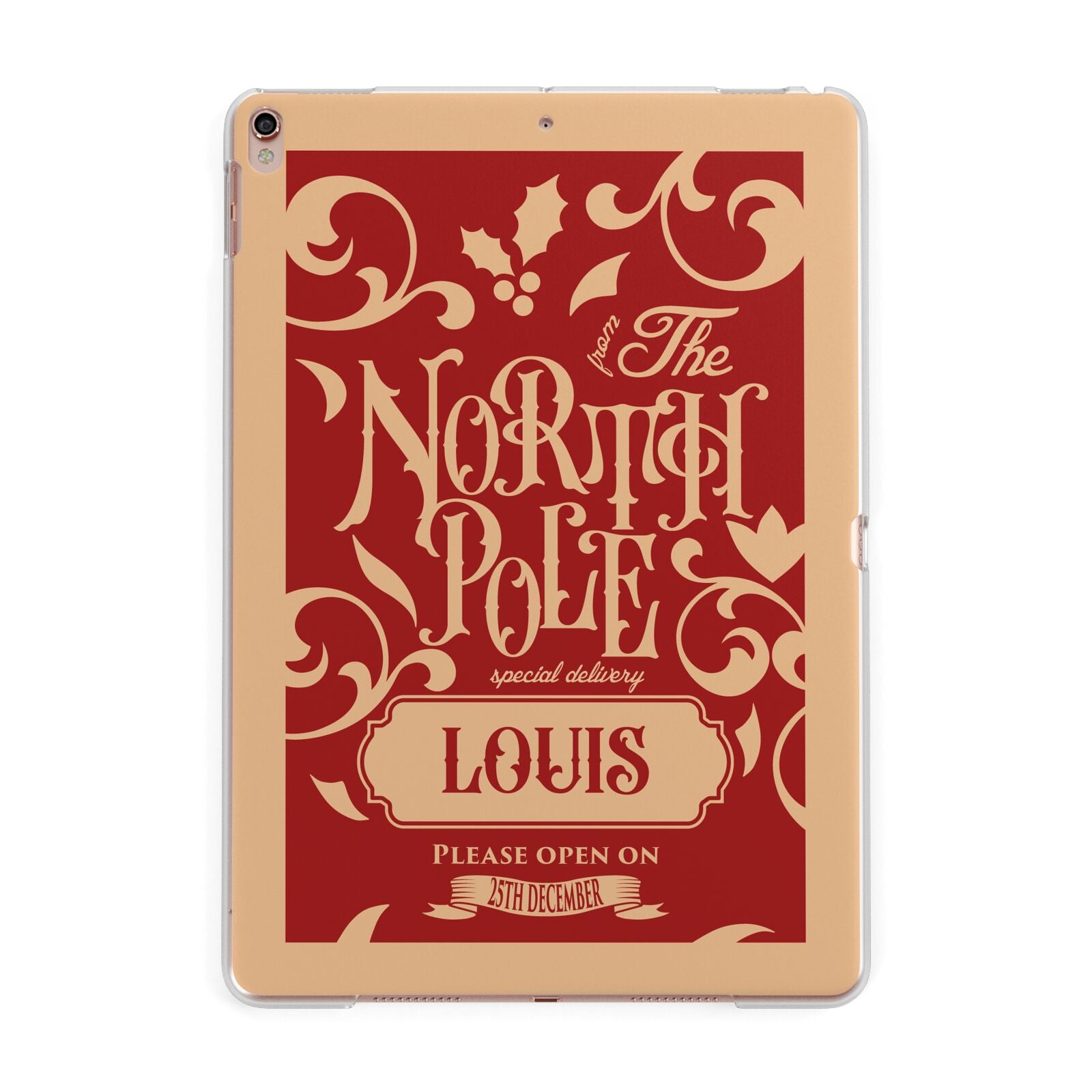 Personalised Red North Pole Apple iPad Rose Gold Case