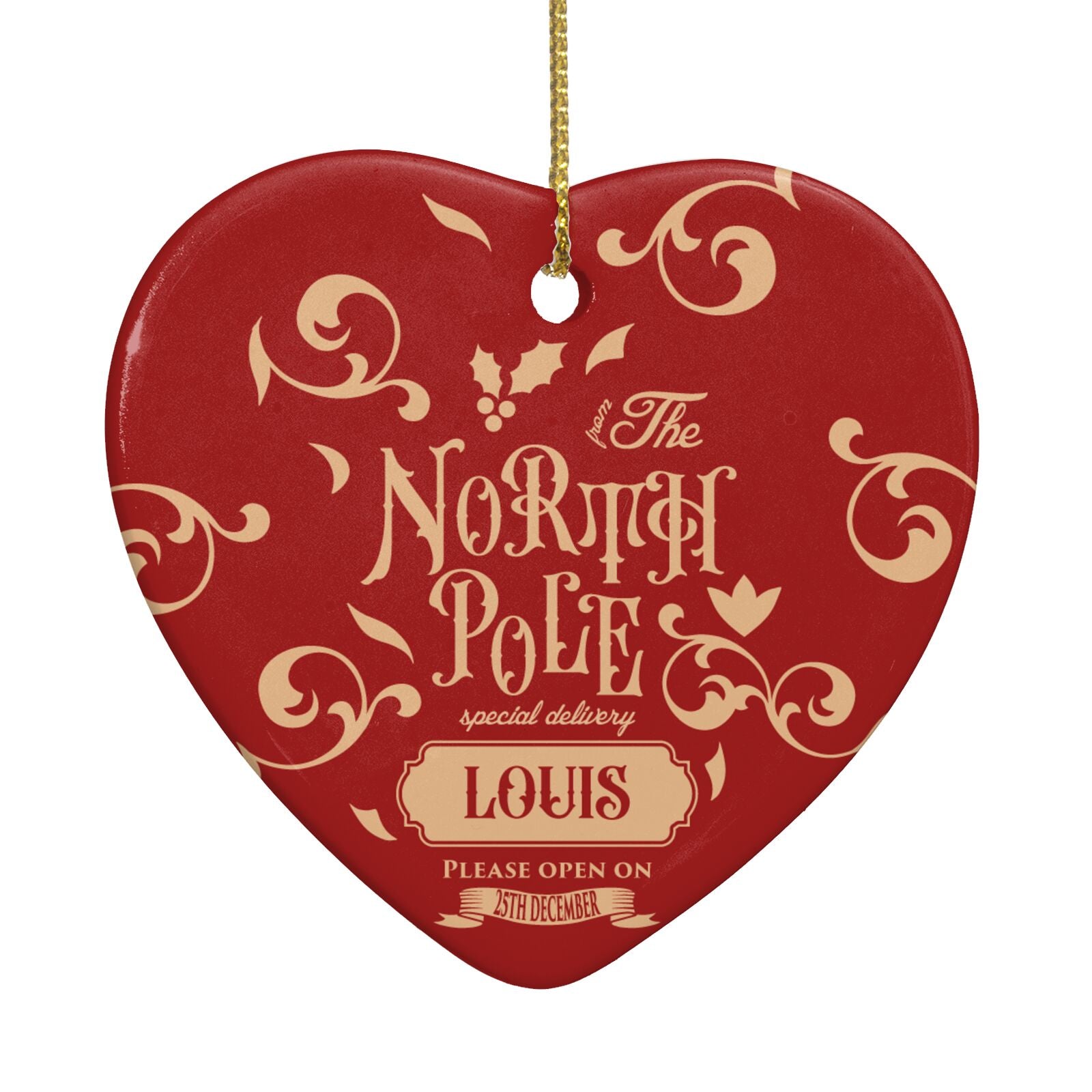 Personalised Red North Pole Heart Decoration Back Image