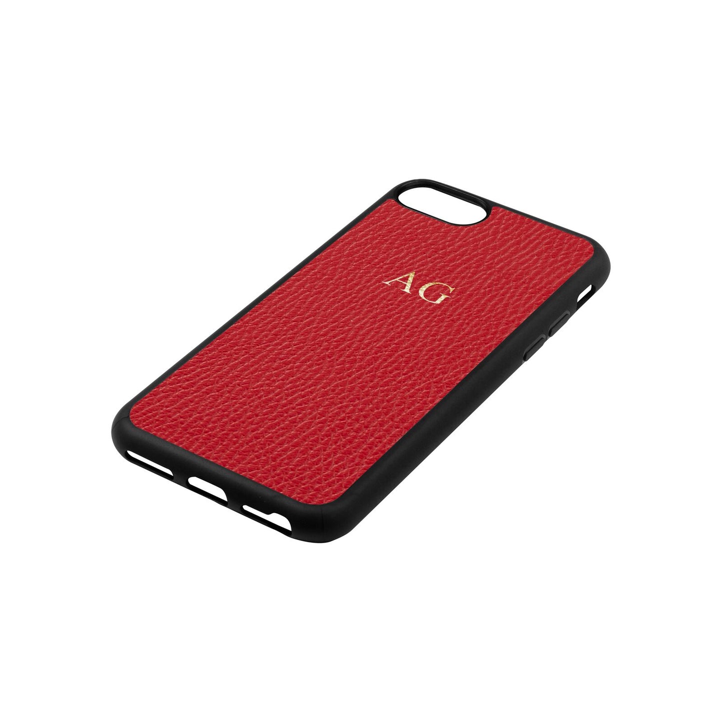 Personalised Red Pebble Leather iPhone 8 Case Side Angle