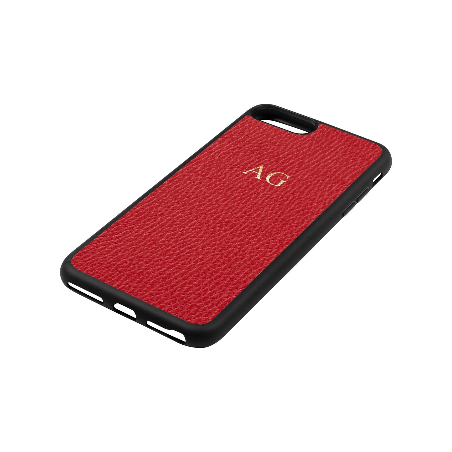 Personalised Red Pebble Leather iPhone 8 Plus Case Side Angle