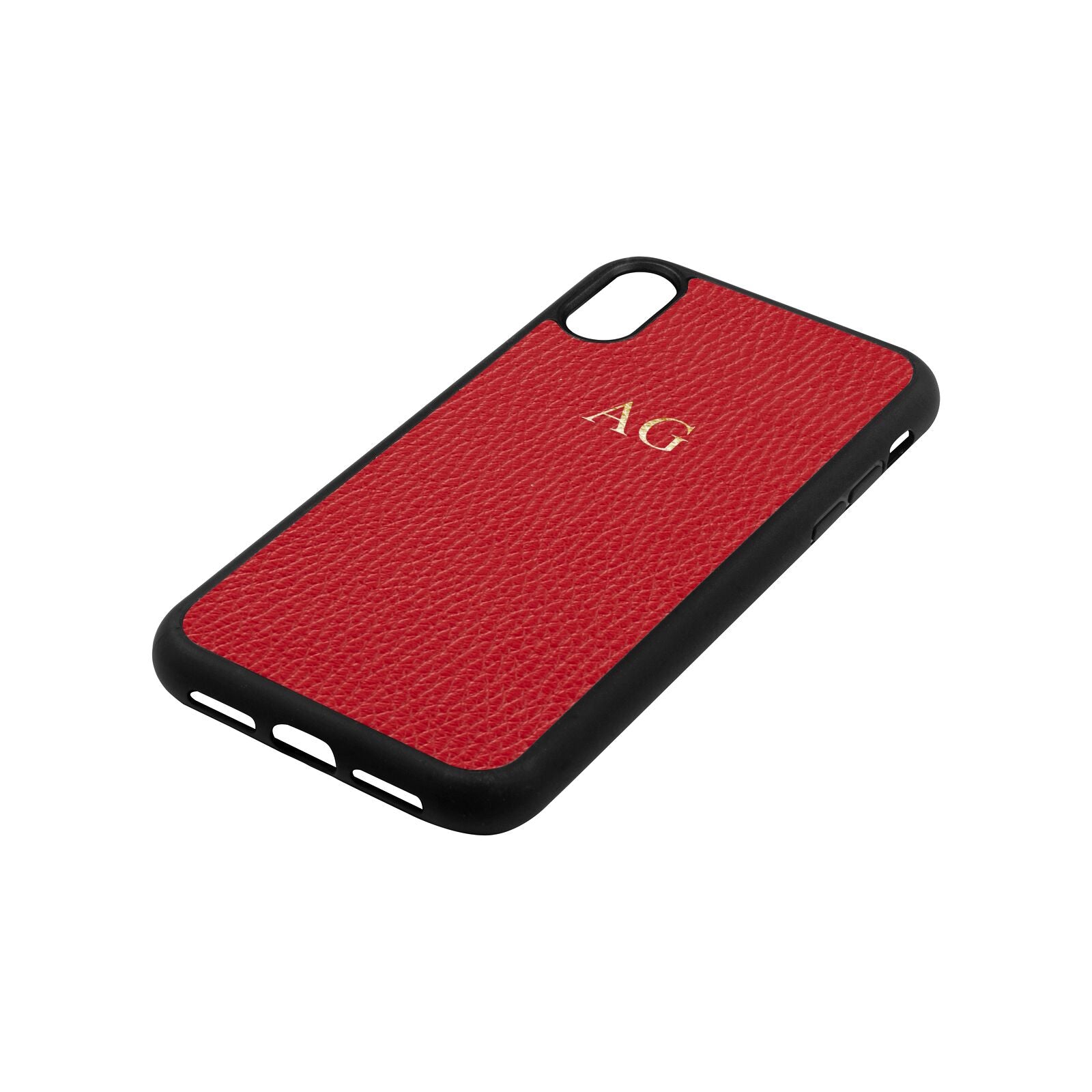 Personalised Red Pebble Leather iPhone Xr Case Side Angle