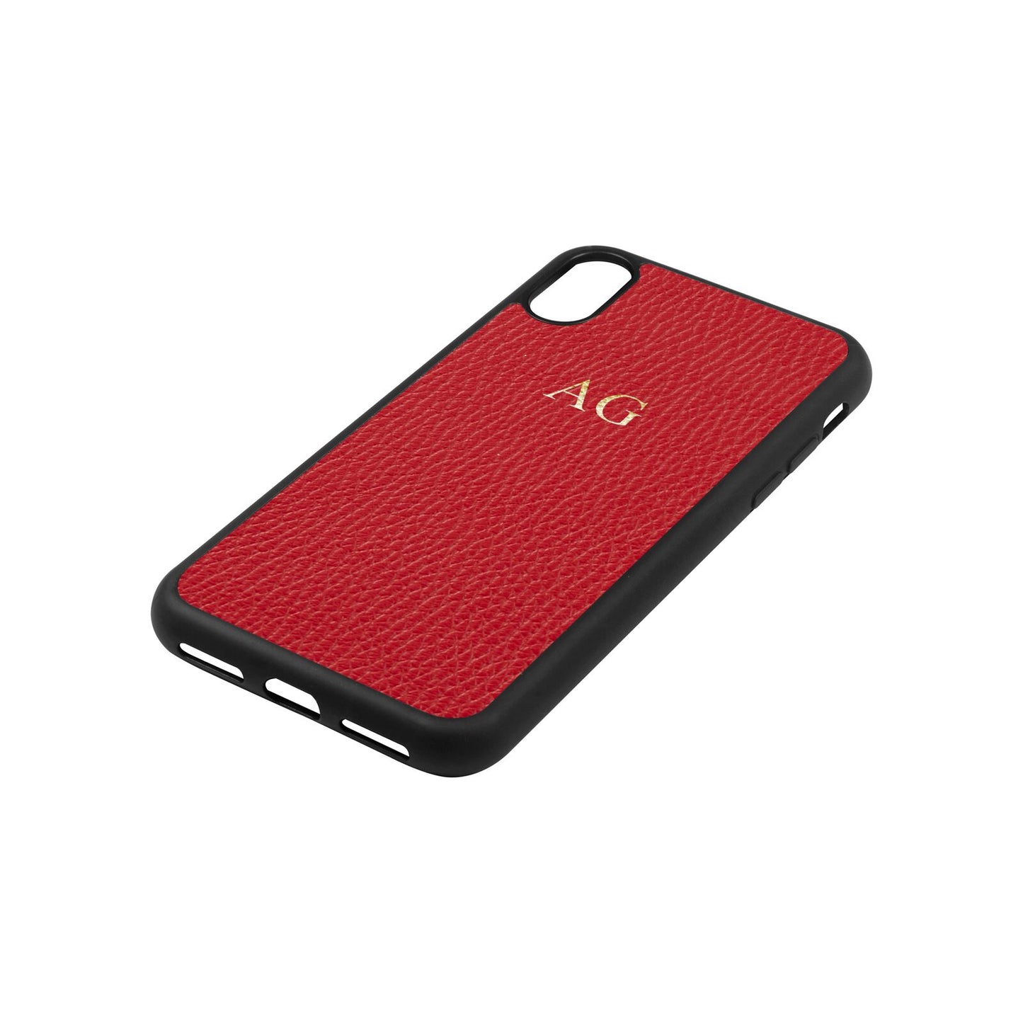 Personalised Red Pebble Leather iPhone Xs Case Side Angle