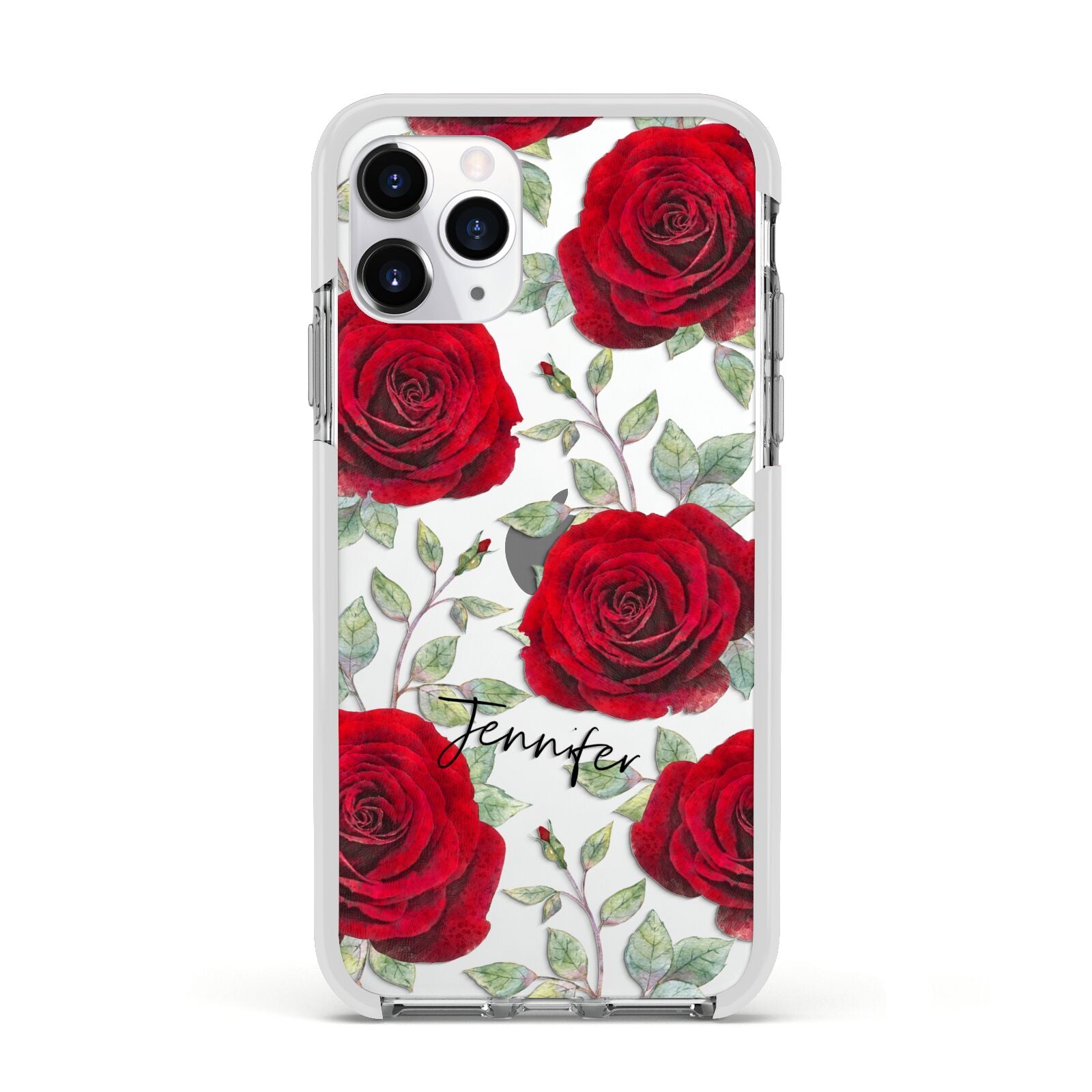 Personalised Red Roses Apple iPhone 11 Pro in Silver with White Impact Case