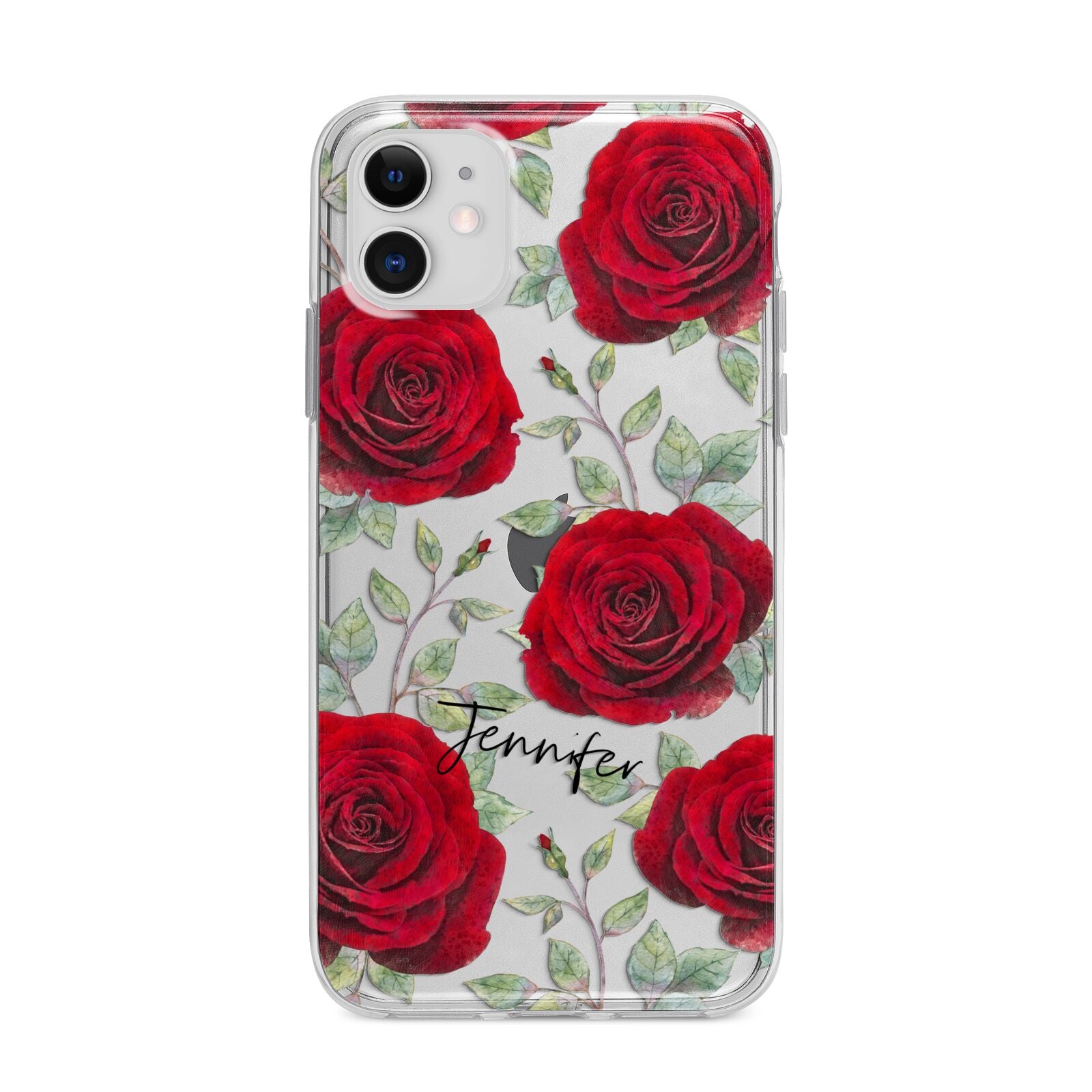 Personalised Red Roses Apple iPhone 11 in White with Bumper Case