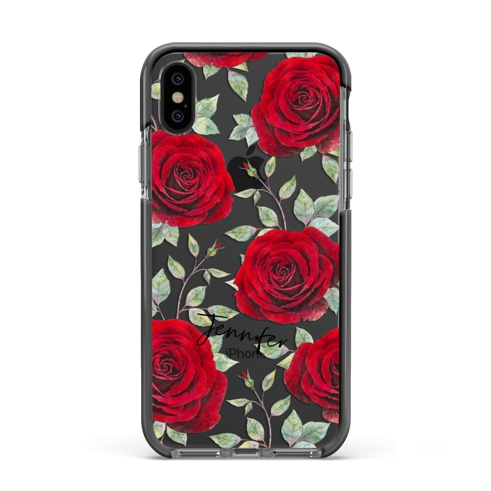 Personalised Red Roses Apple iPhone Xs Impact Case Black Edge on Black Phone
