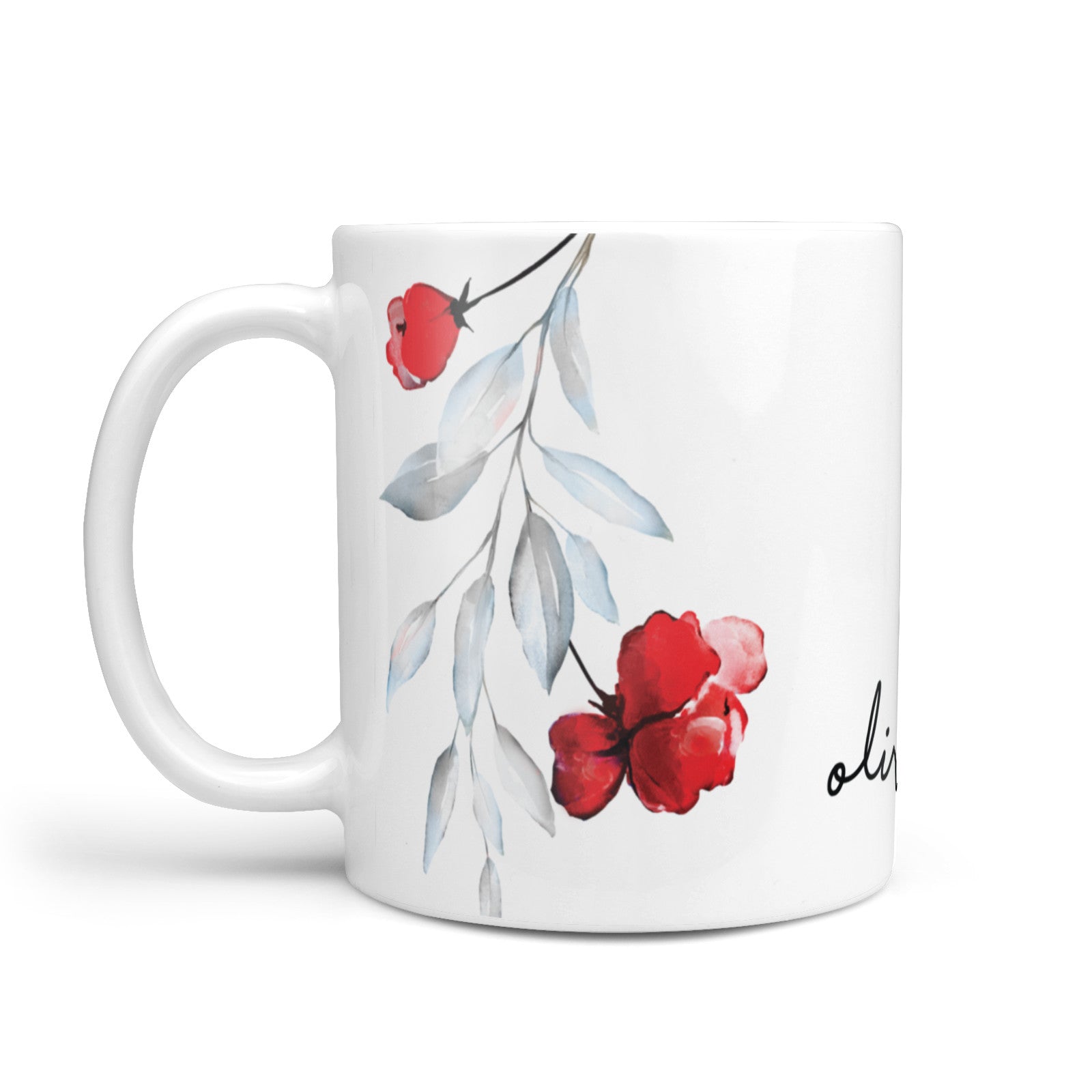 Personalised Red Roses Floral Name 10oz Mug Alternative Image 1