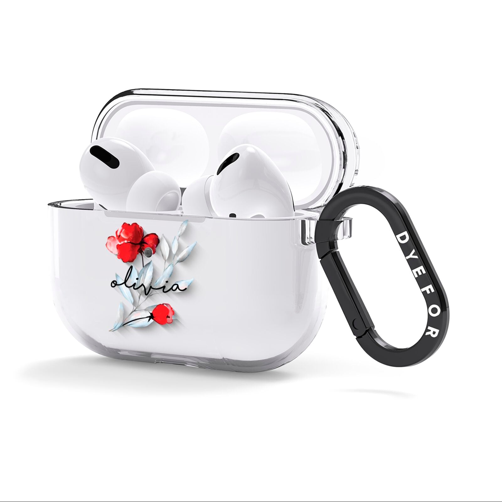 Personalised Red Roses Floral Name AirPods Clear Case 3rd Gen Side Image