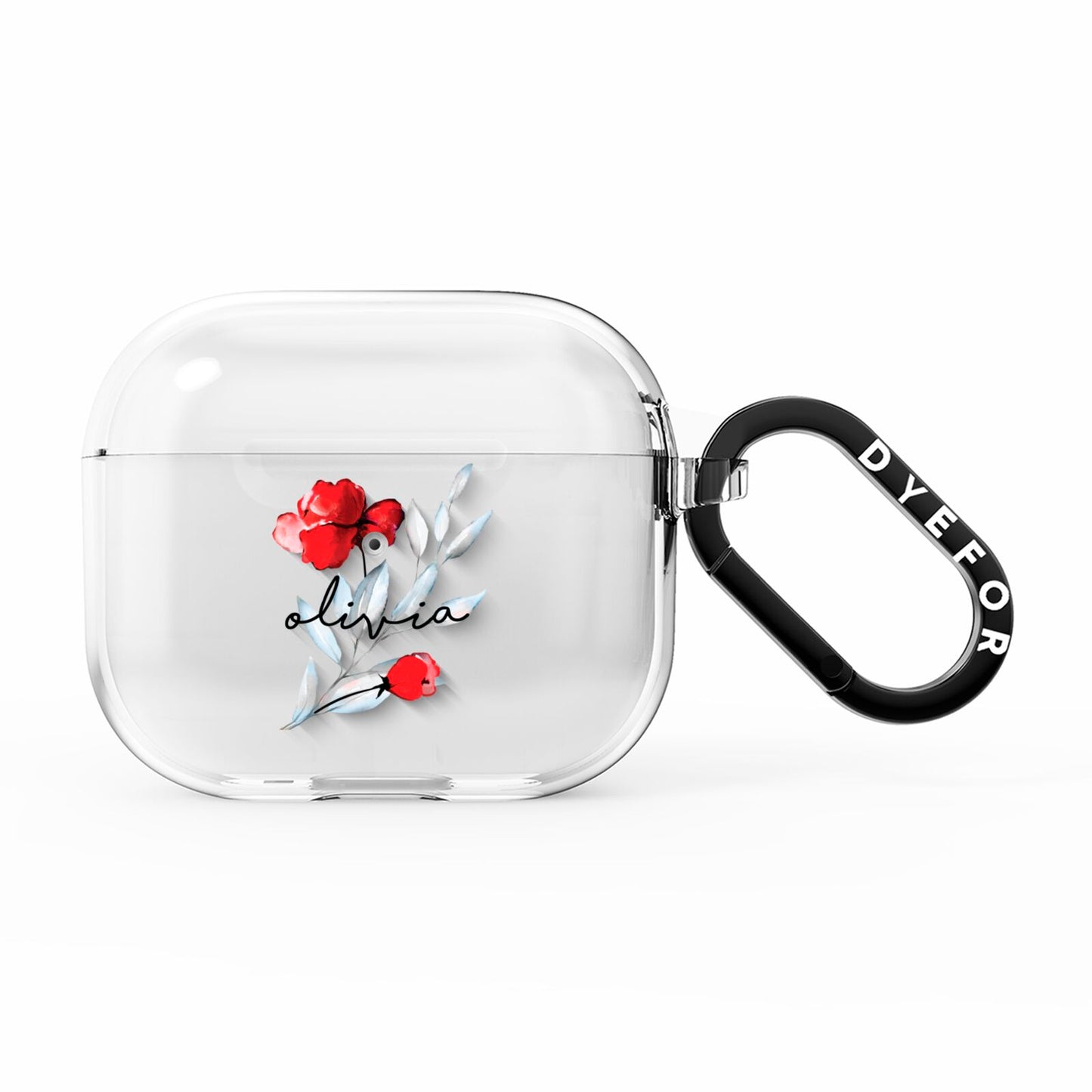 Personalised Red Roses Floral Name AirPods Clear Case 3rd Gen