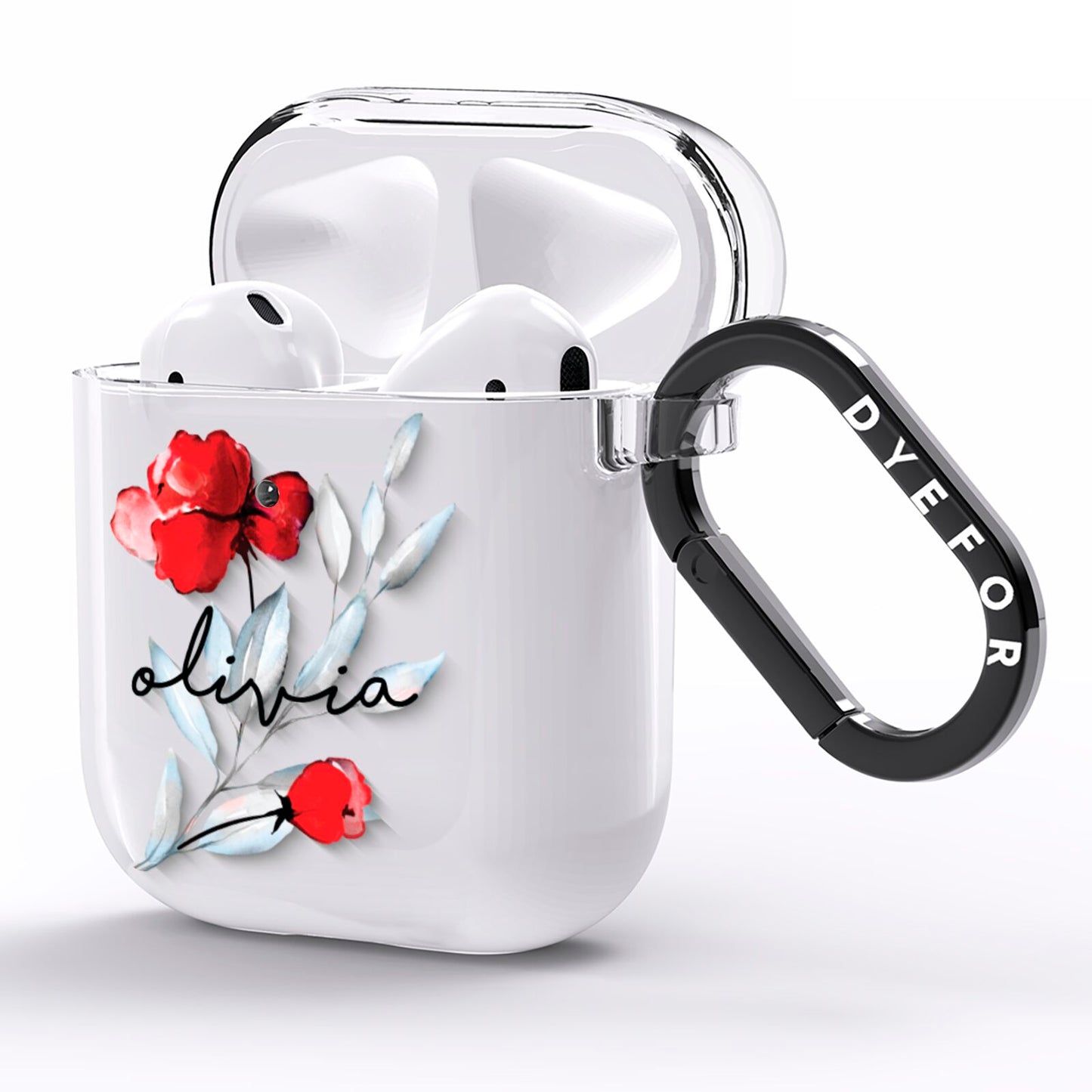Personalised Red Roses Floral Name AirPods Clear Case Side Image