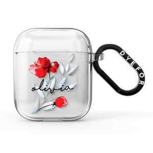 Personalised Red Roses Floral Name AirPods Case