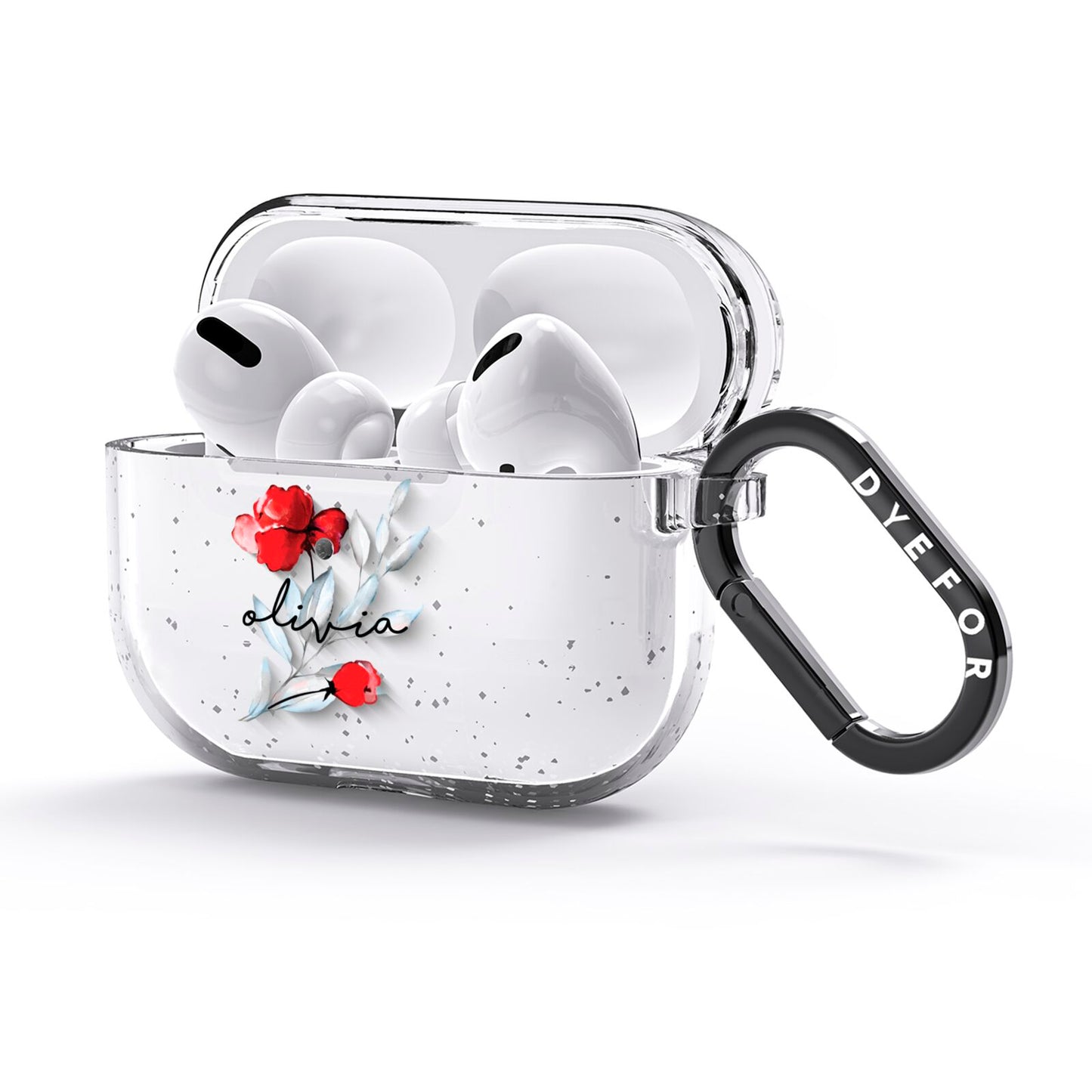 Personalised Red Roses Floral Name AirPods Glitter Case 3rd Gen Side Image