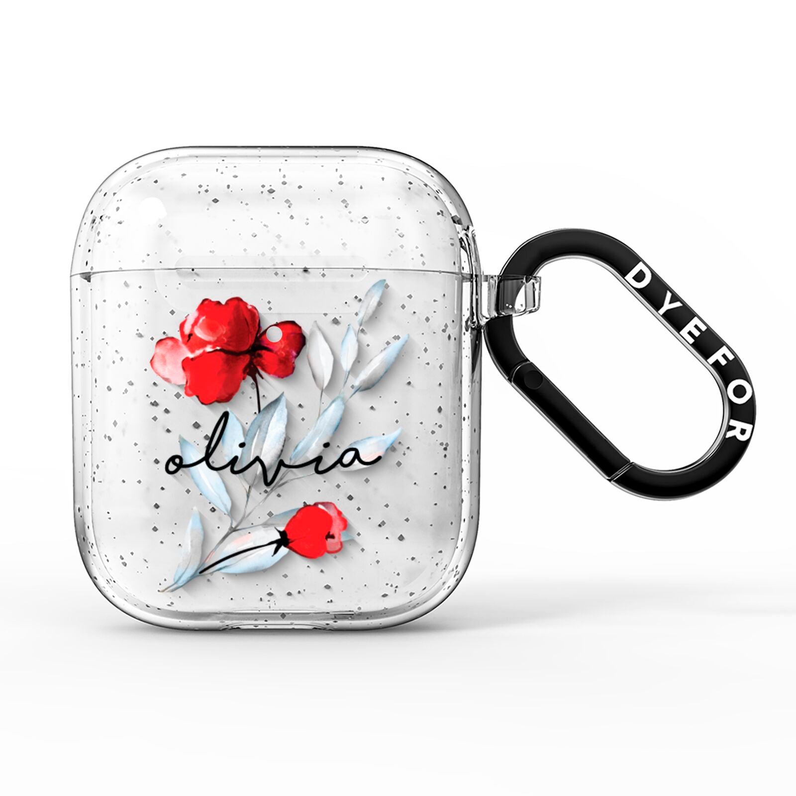 Personalised Red Roses Floral Name AirPods Glitter Case