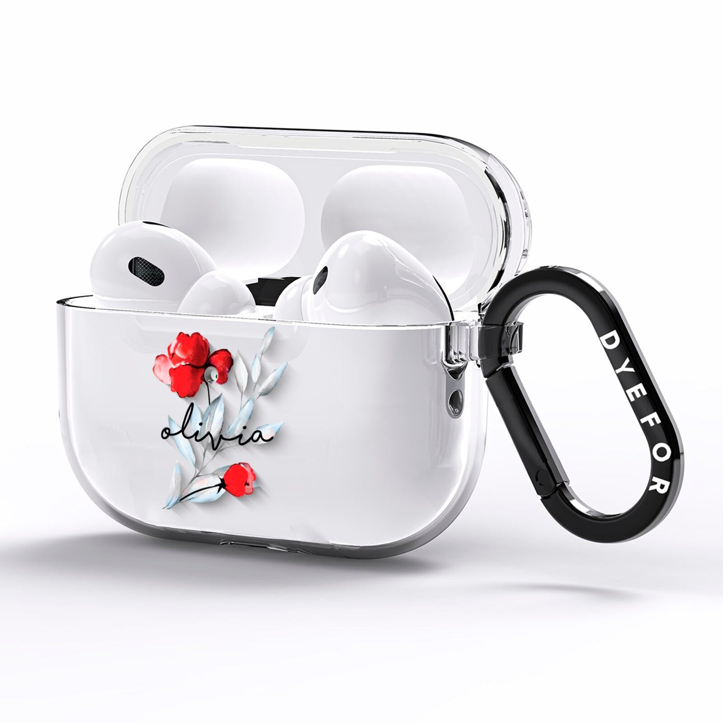 Personalised Red Roses Floral Name AirPods Pro Clear Case Side Image