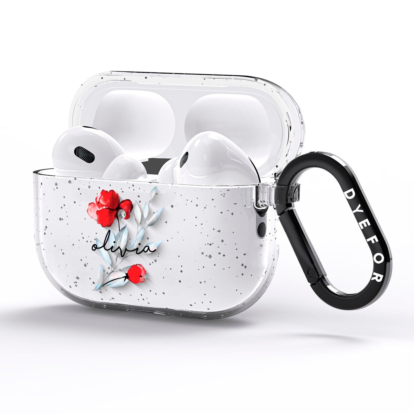 Personalised Red Roses Floral Name AirPods Pro Glitter Case Side Image