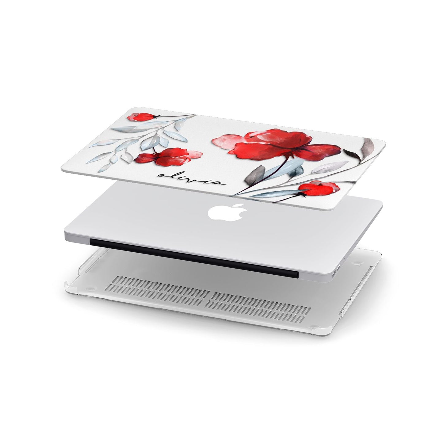 Personalised Red Roses Floral Name Apple MacBook Case in Detail