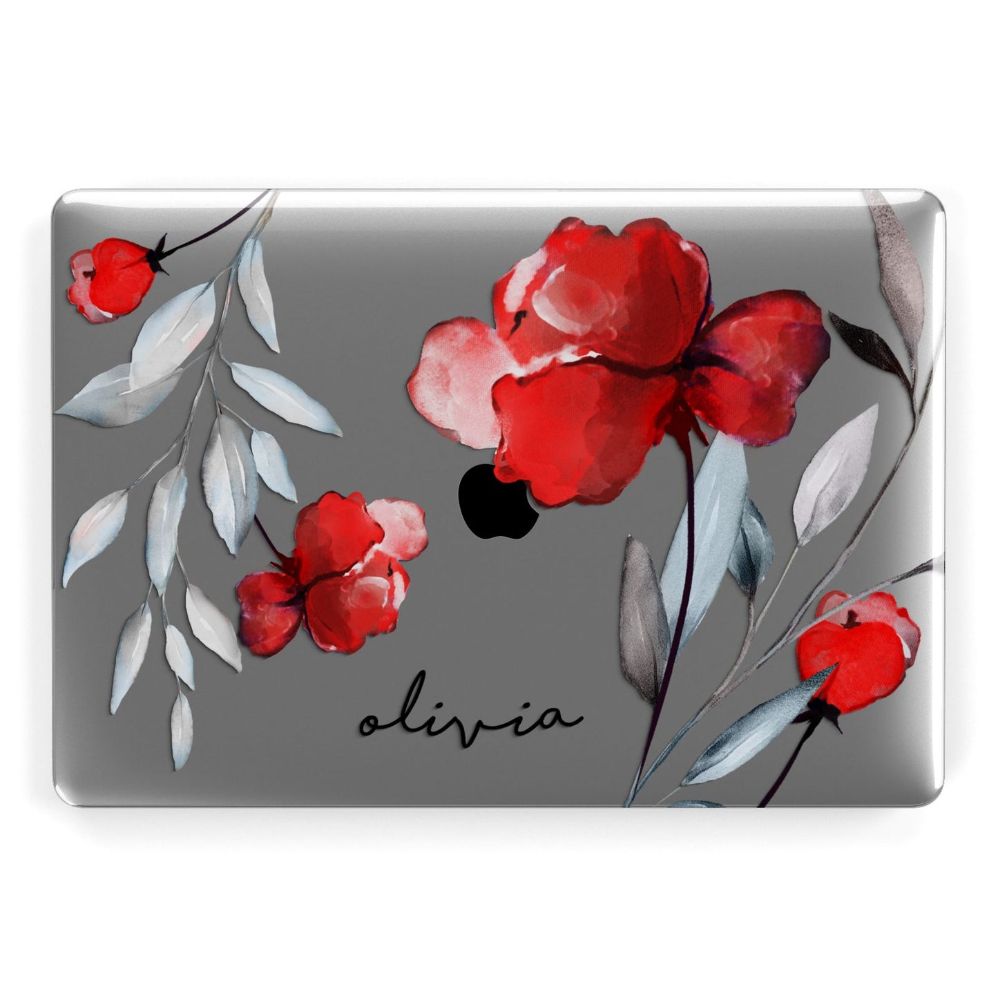 Personalised Red Roses Floral Name Apple MacBook Case