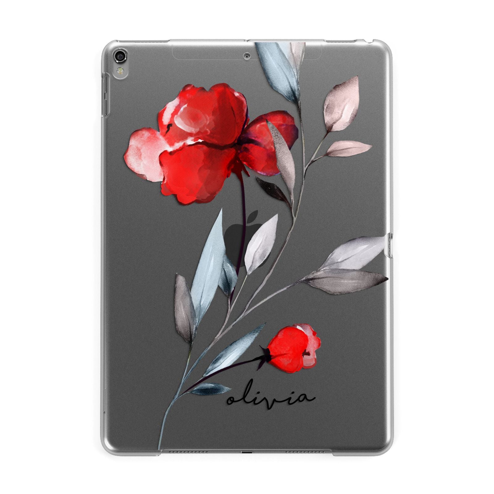 Personalised Red Roses Floral Name Apple iPad Grey Case