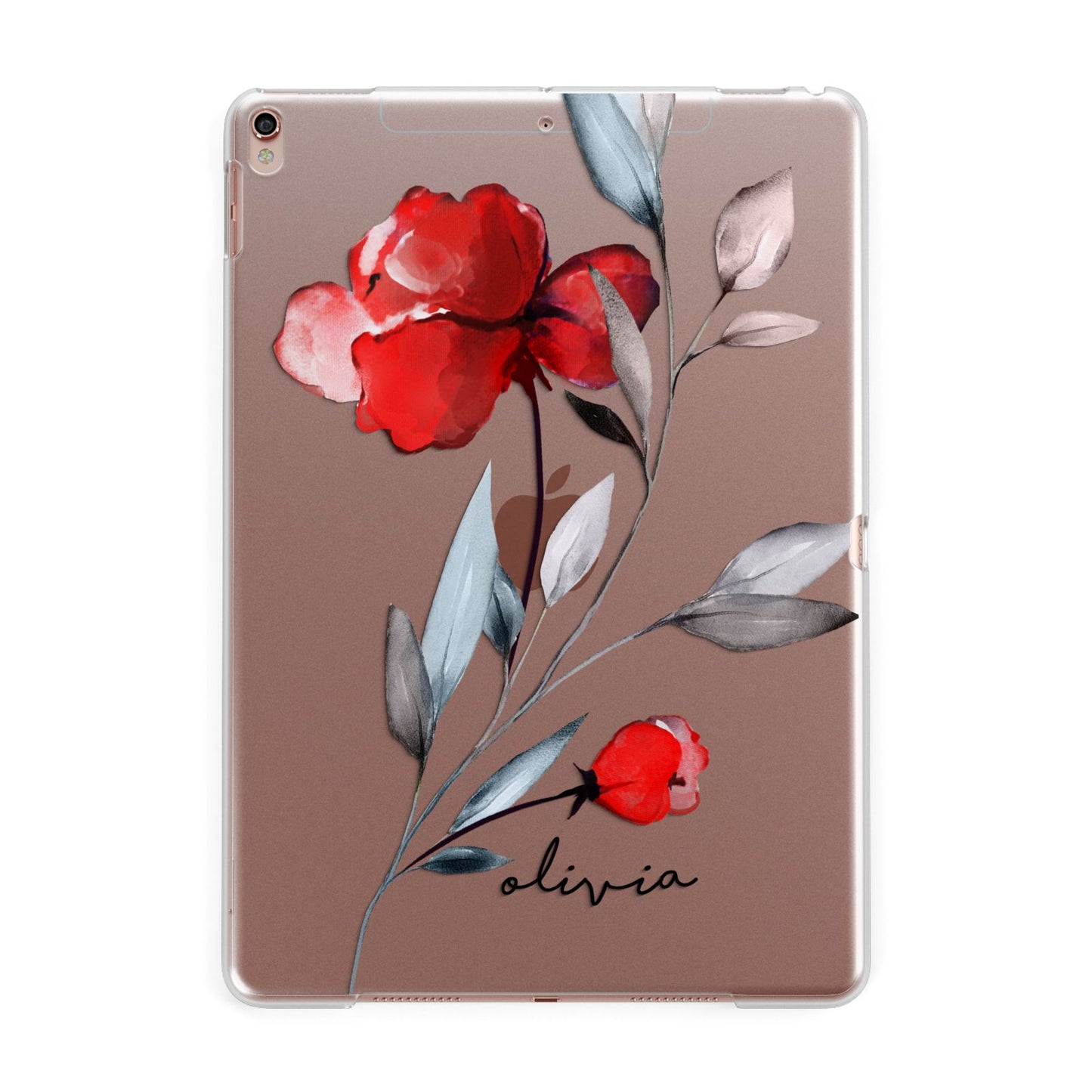 Personalised Red Roses Floral Name Apple iPad Rose Gold Case