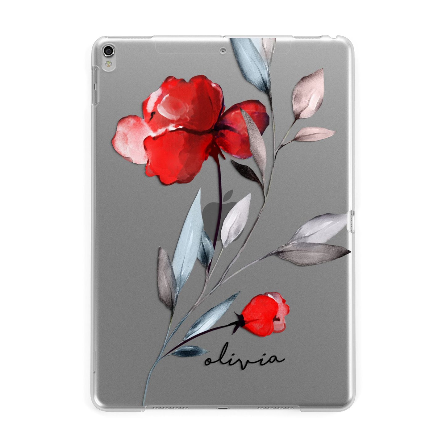 Personalised Red Roses Floral Name Apple iPad Silver Case