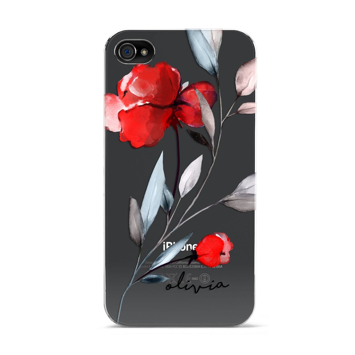 Personalised Red Roses Floral Name Apple iPhone 4s Case