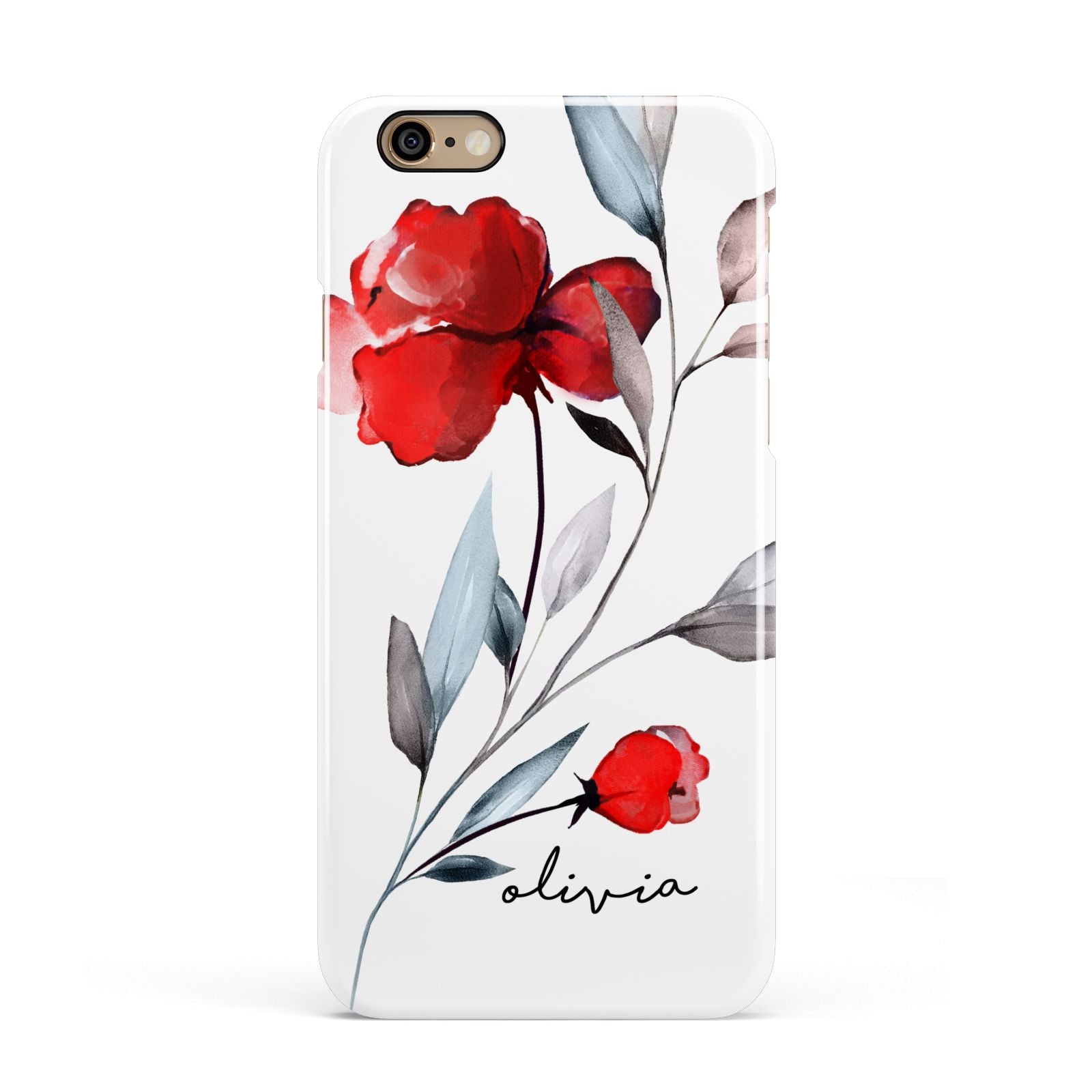 Personalised Red Roses Floral Name Apple iPhone 6 3D Snap Case