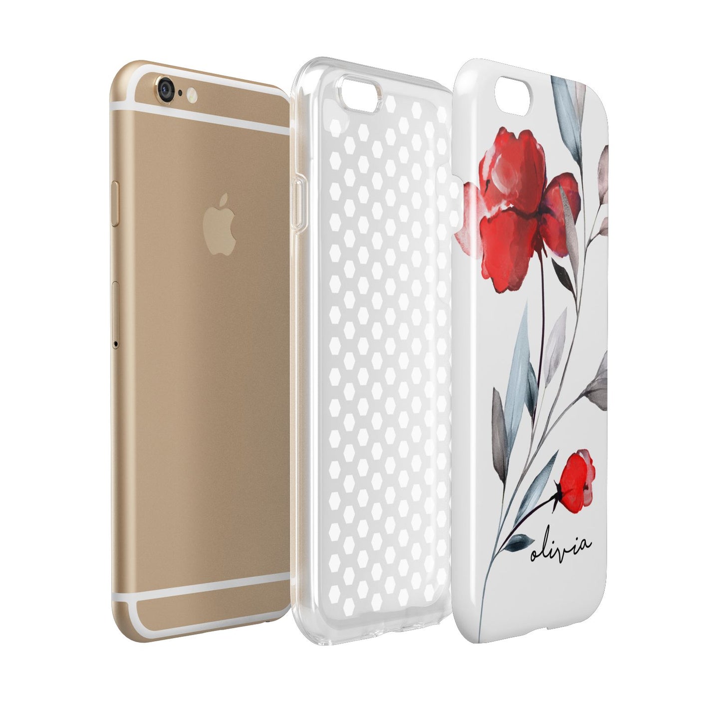 Personalised Red Roses Floral Name Apple iPhone 6 3D Tough Case Expanded view