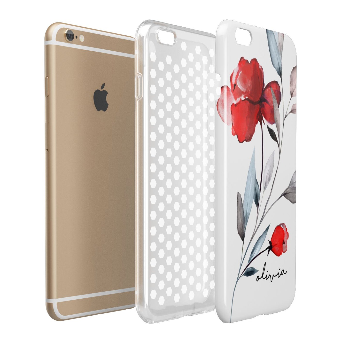 Personalised Red Roses Floral Name Apple iPhone 6 Plus 3D Tough Case Expand Detail Image