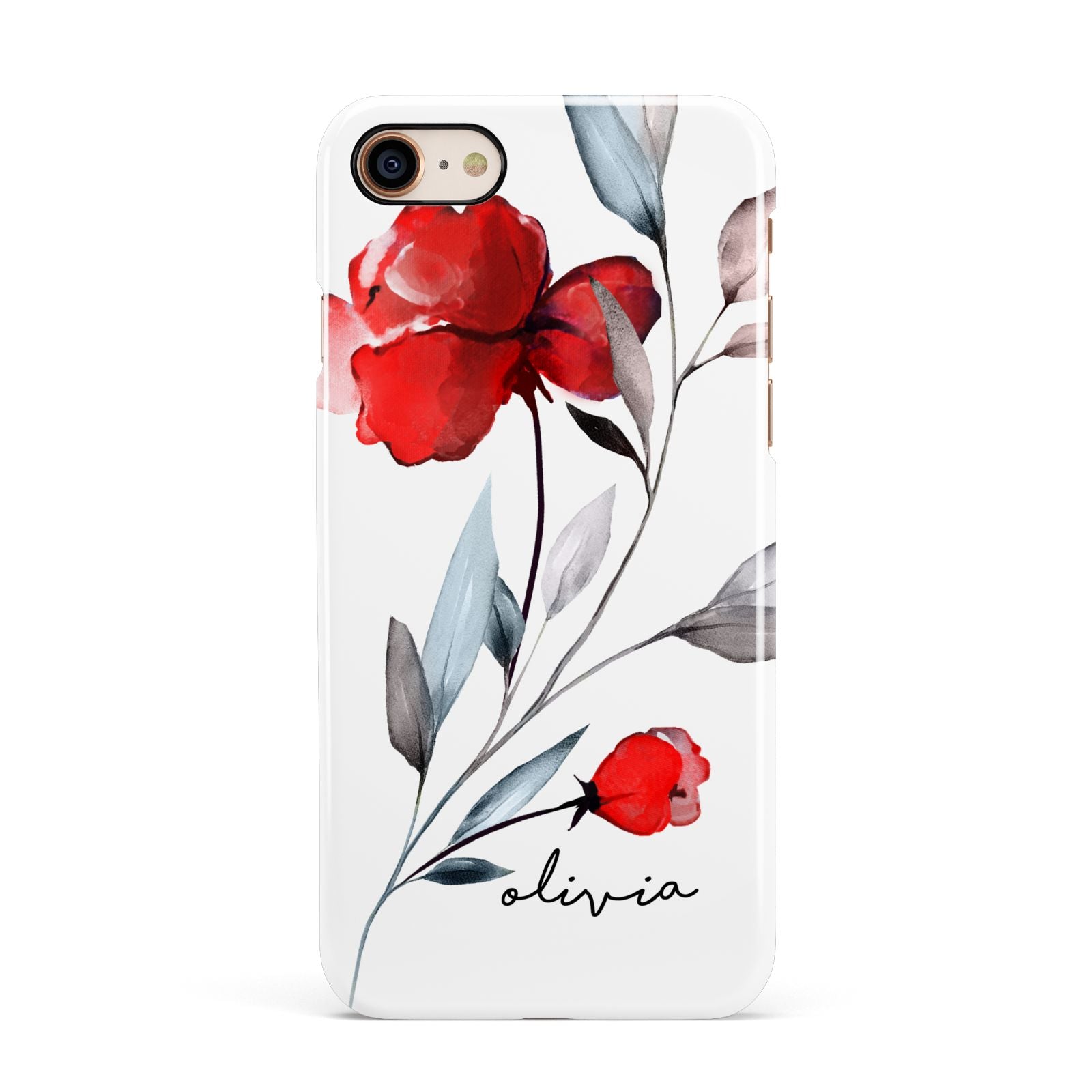 Personalised Red Roses Floral Name Apple iPhone 7 8 3D Snap Case
