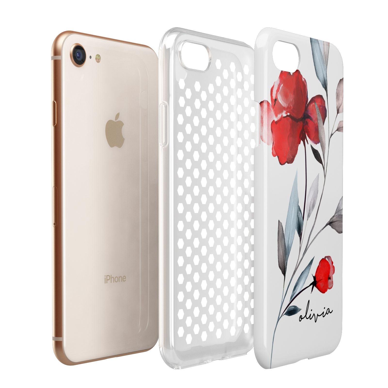 Personalised Red Roses Floral Name Apple iPhone 7 8 3D Tough Case Expanded View