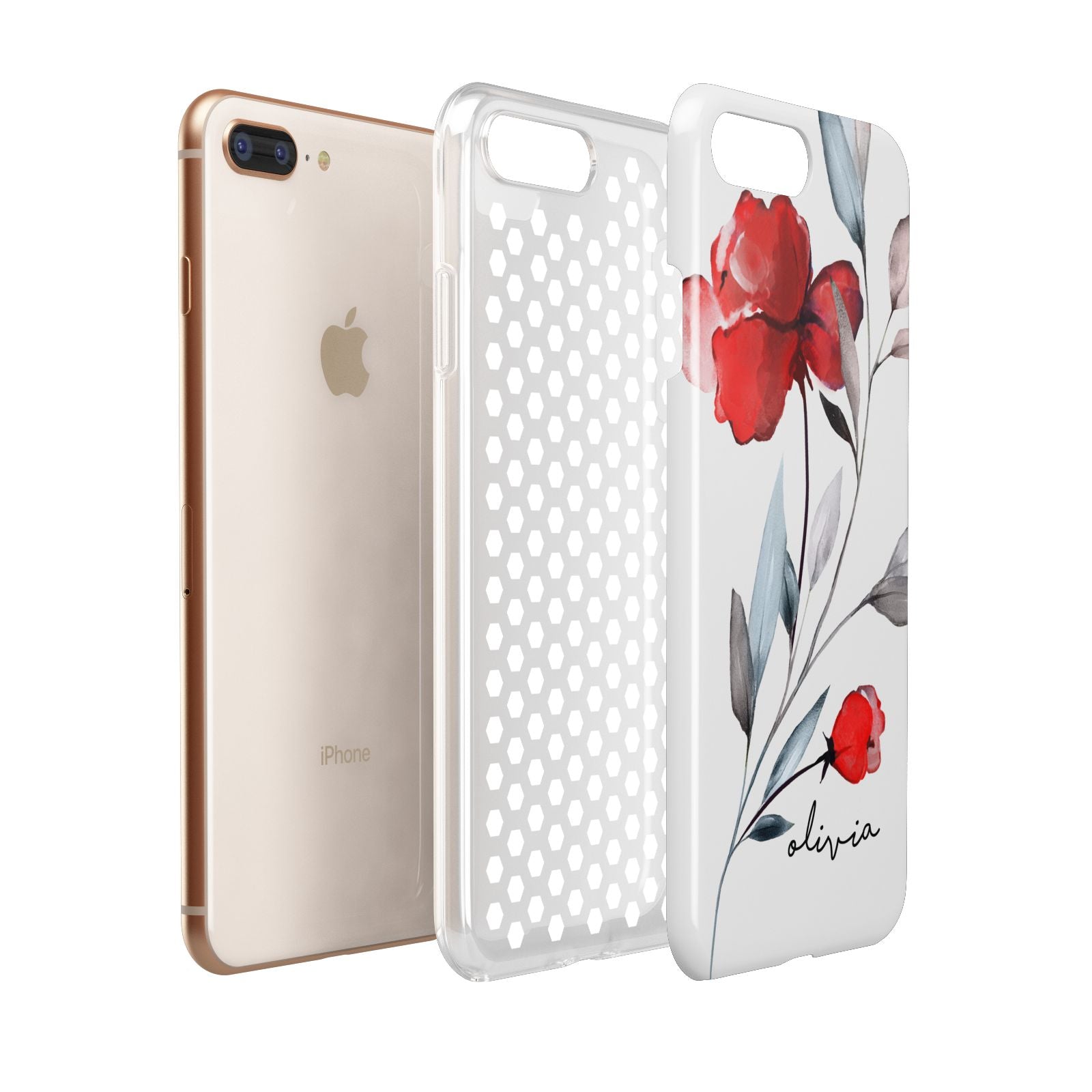 Personalised Red Roses Floral Name Apple iPhone 7 8 Plus 3D Tough Case Expanded View