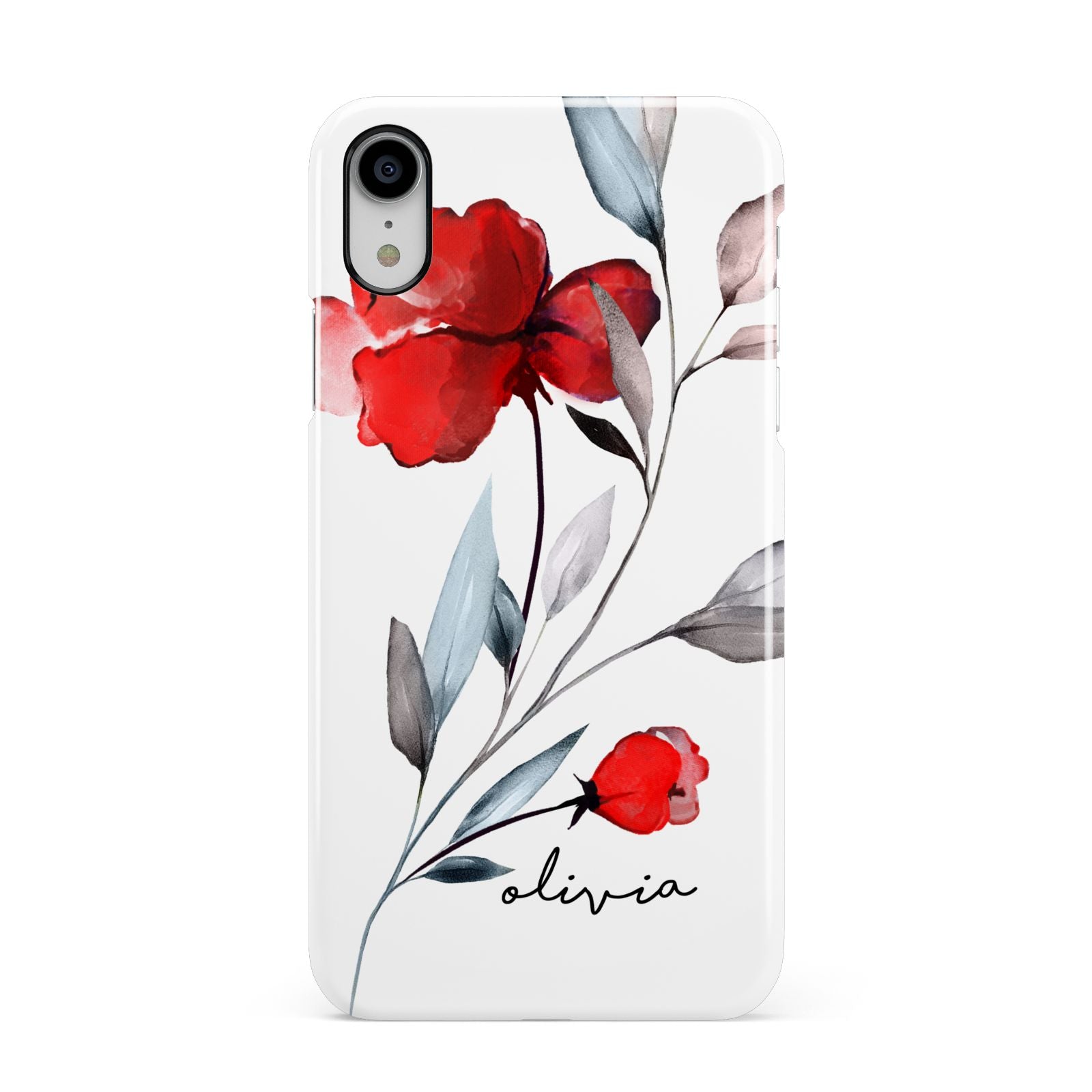 Personalised Red Roses Floral Name Apple iPhone XR White 3D Snap Case