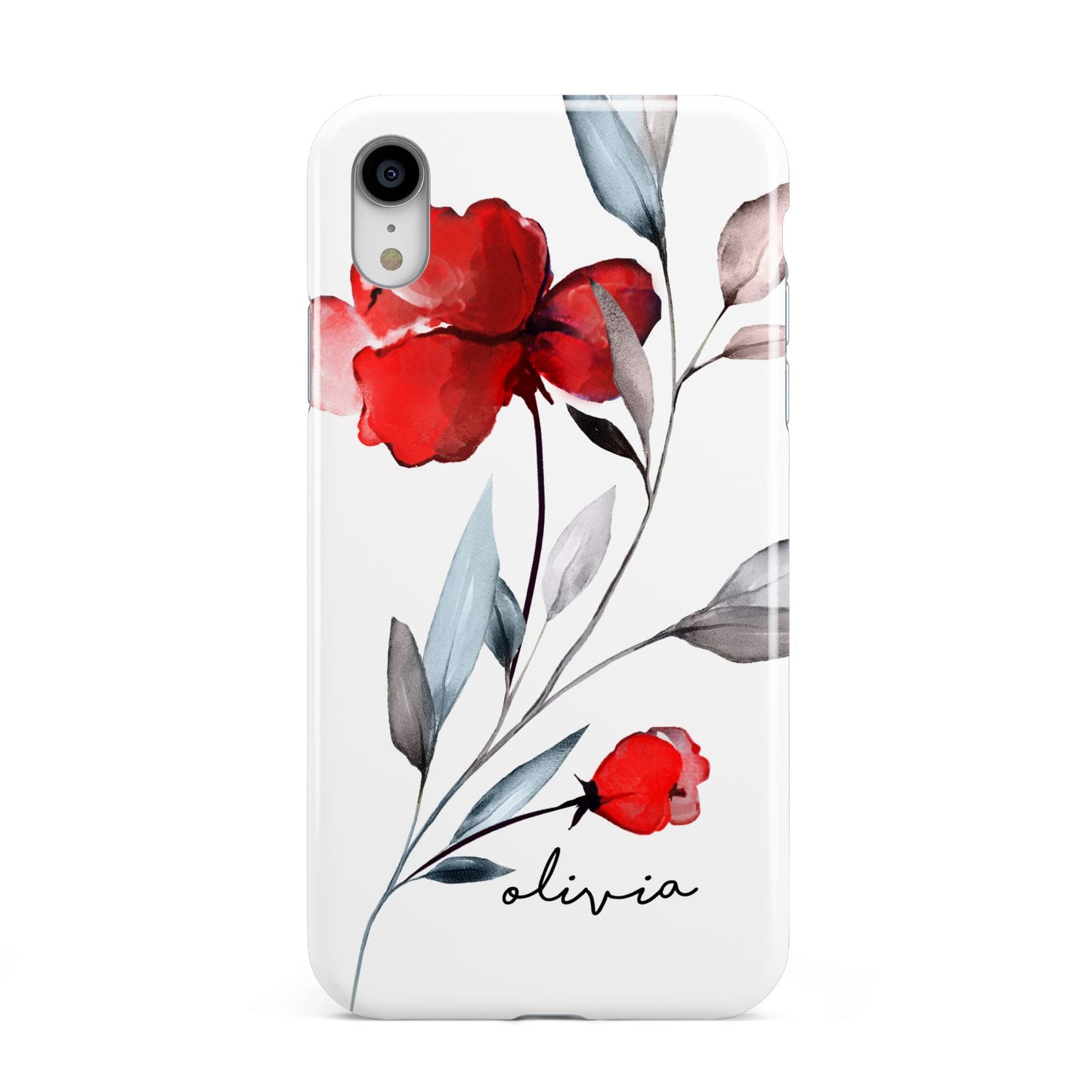 Personalised Red Roses Floral Name Apple iPhone XR White 3D Tough Case