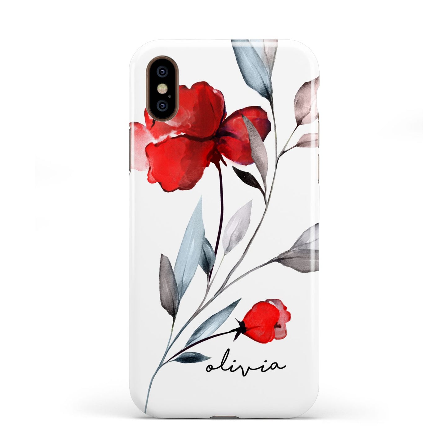 Personalised Red Roses Floral Name Apple iPhone XS 3D Tough