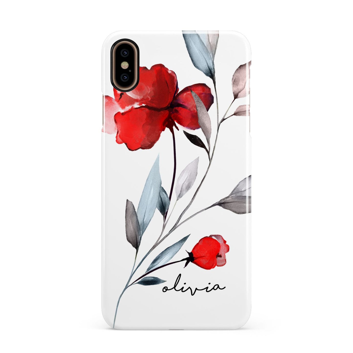 Personalised Red Roses Floral Name Apple iPhone Xs Max 3D Snap Case