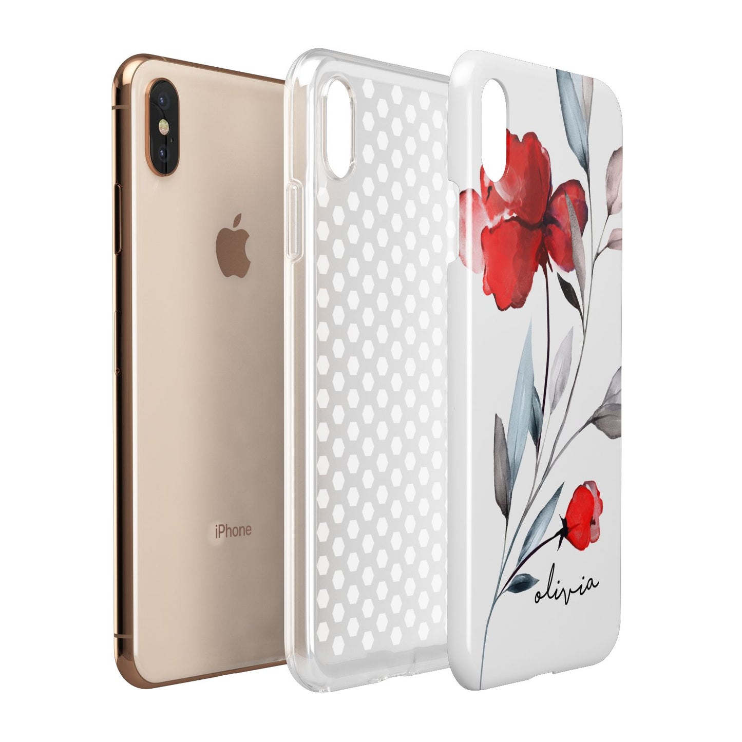 Personalised Red Roses Floral Name Apple iPhone Xs Max 3D Tough Case Expanded View