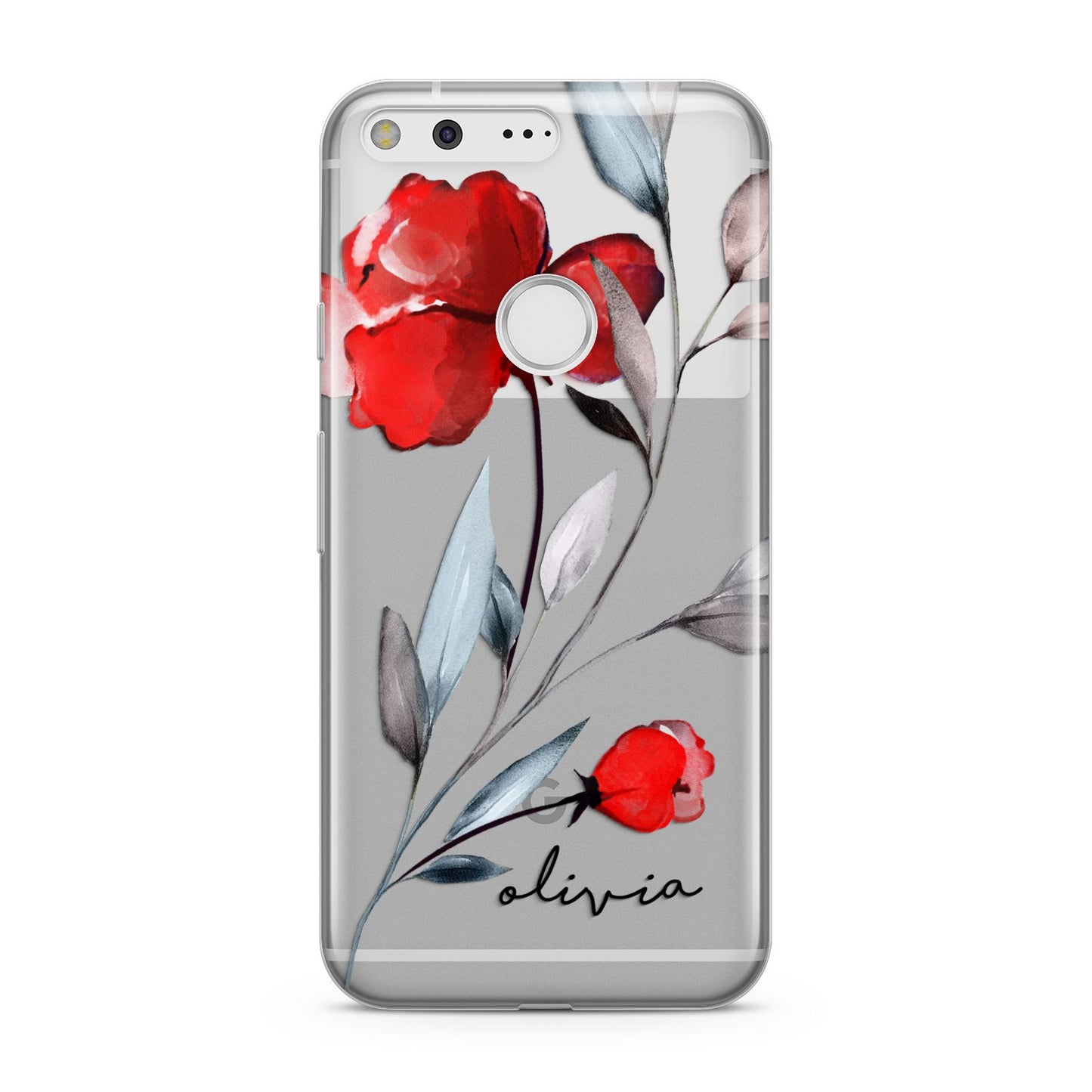 Personalised Red Roses Floral Name Google Pixel Case