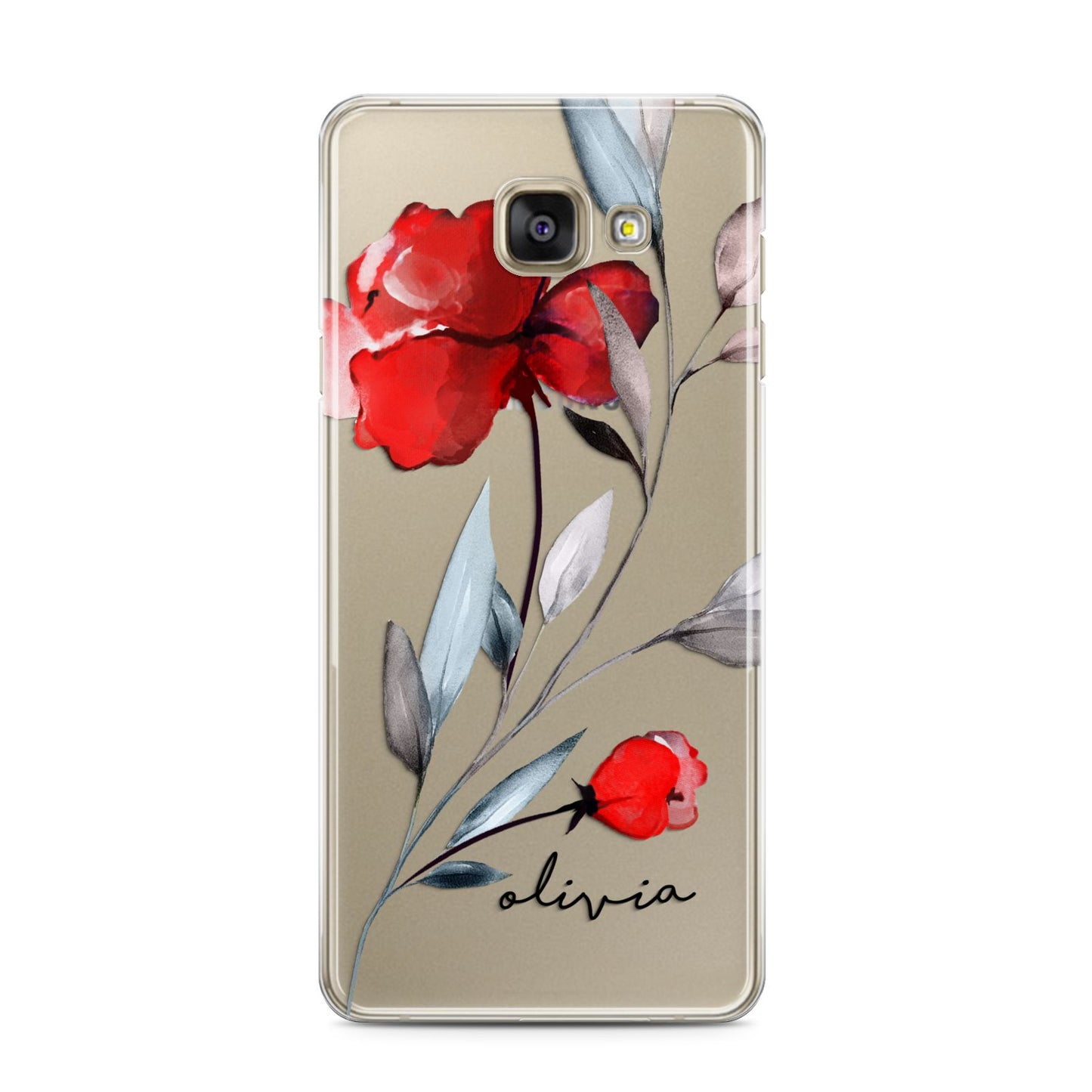 Personalised Red Roses Floral Name Samsung Galaxy A3 2016 Case on gold phone
