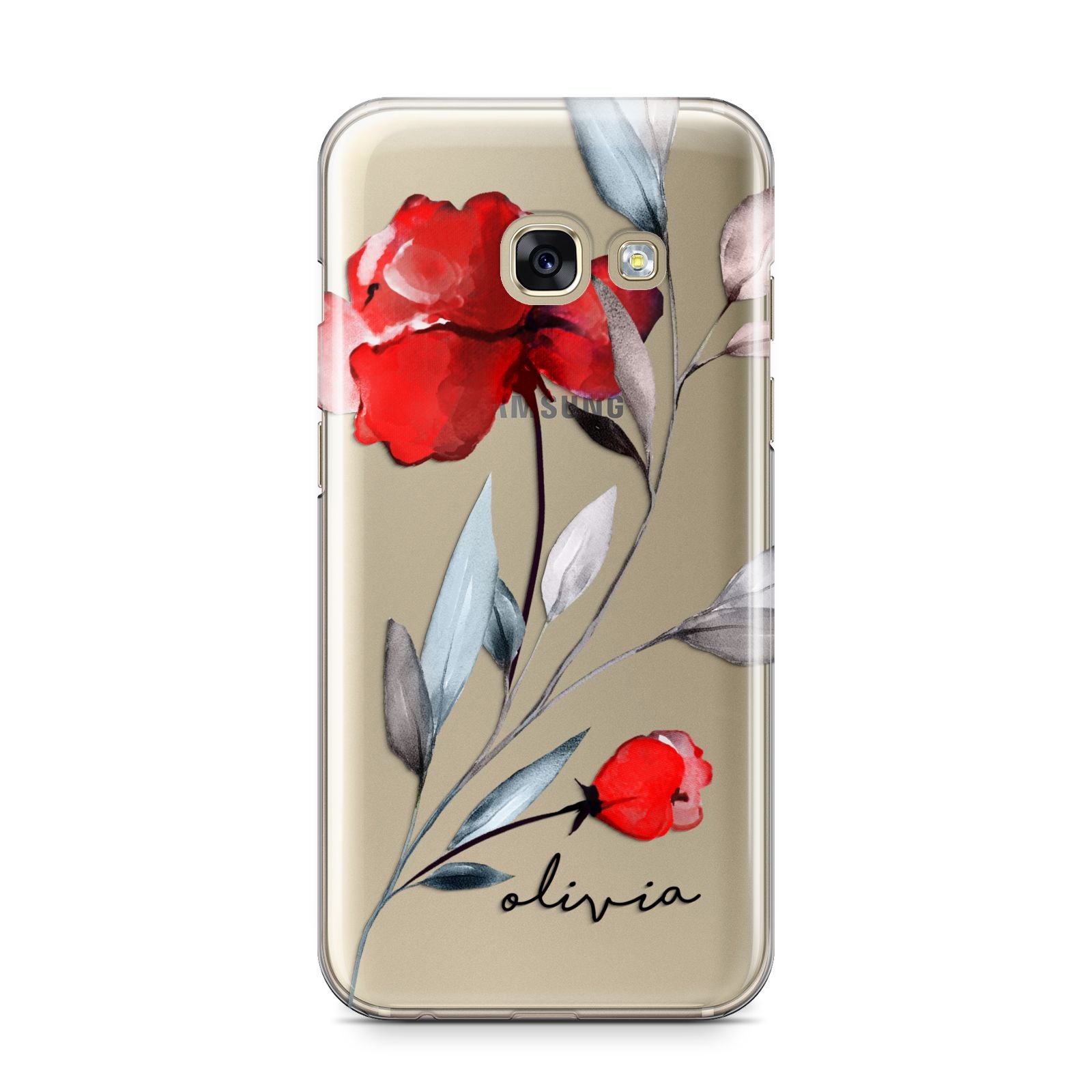 Personalised Red Roses Floral Name Samsung Galaxy A3 2017 Case on gold phone
