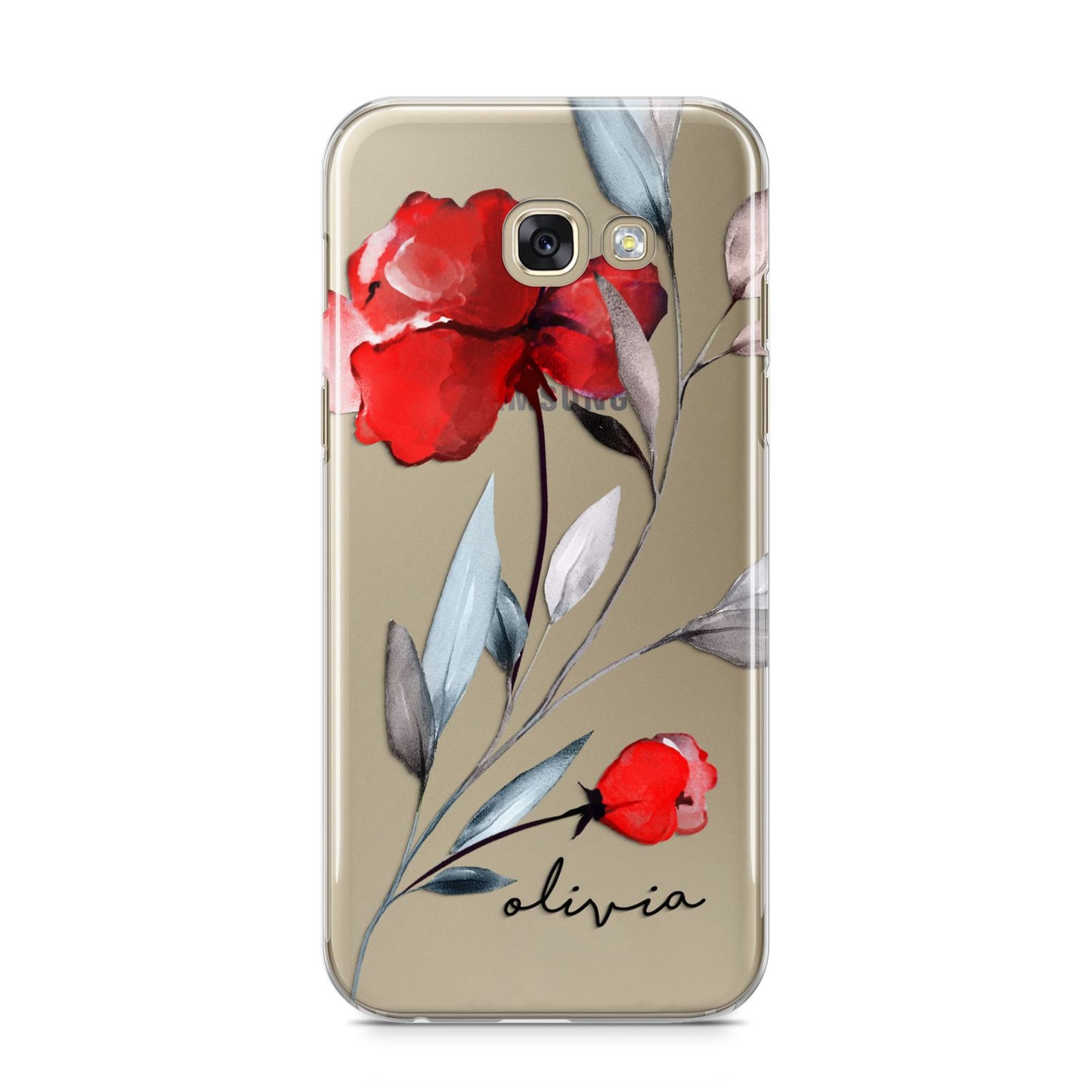 Personalised Red Roses Floral Name Samsung Galaxy A5 2017 Case on gold phone