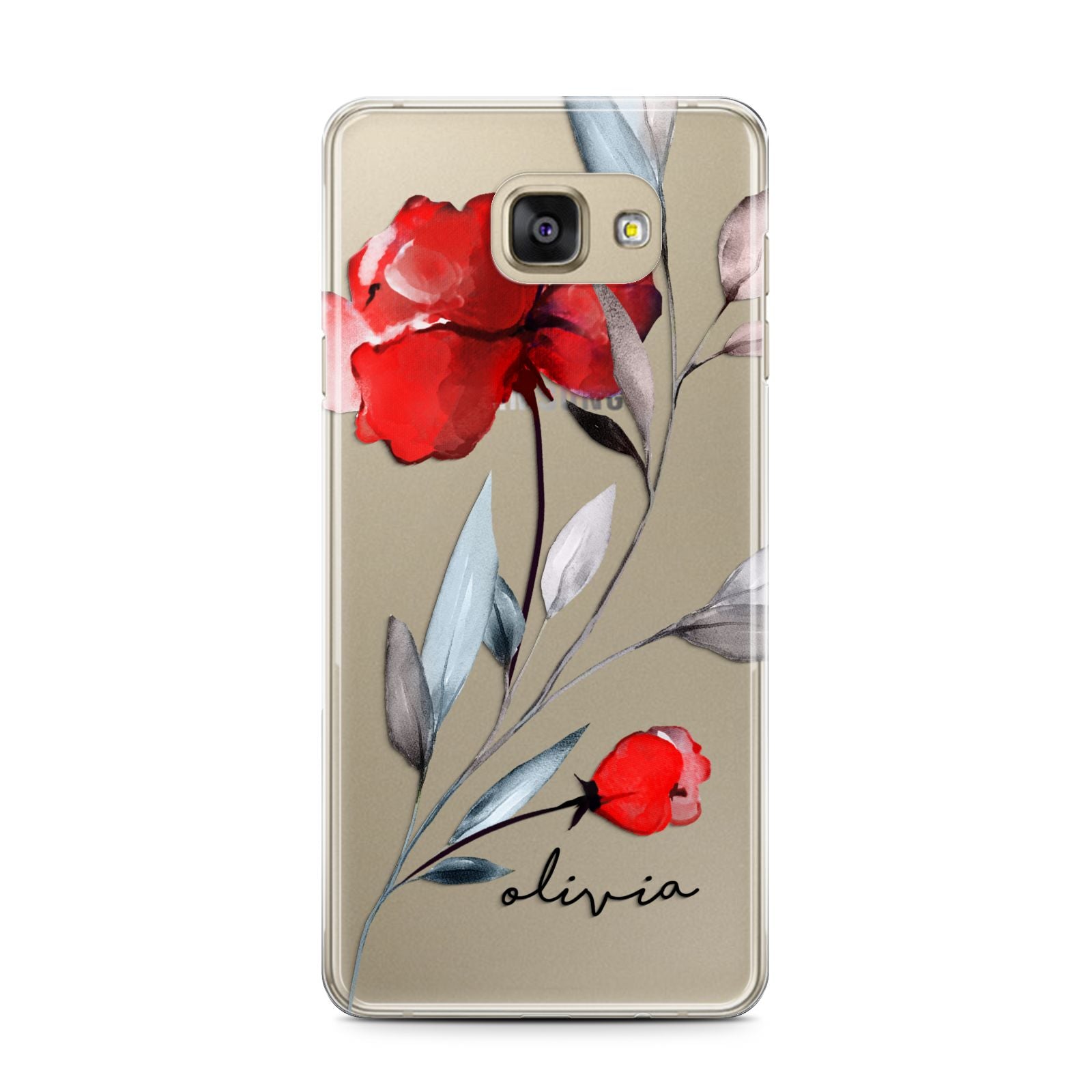 Personalised Red Roses Floral Name Samsung Galaxy A7 2016 Case on gold phone