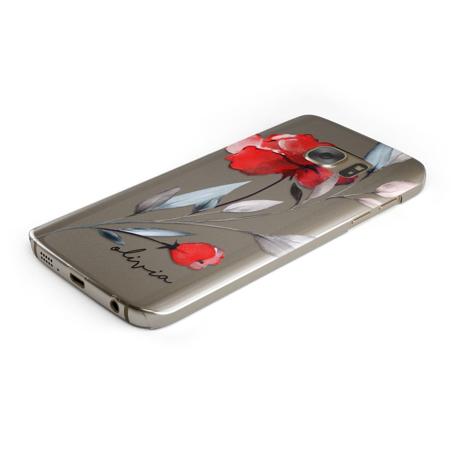 Personalised Red Roses Floral Name Samsung Galaxy Case Bottom Cutout