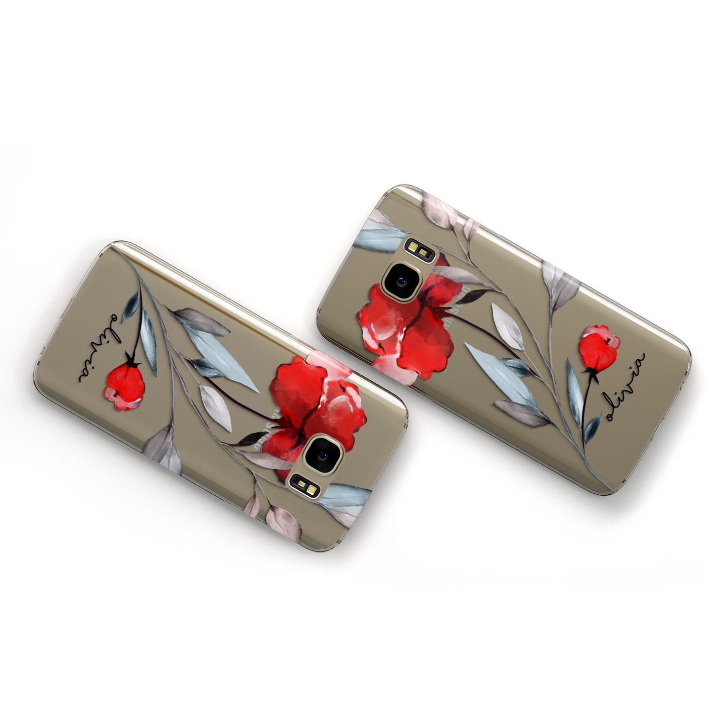 Personalised Red Roses Floral Name Samsung Galaxy Case Flat Overview